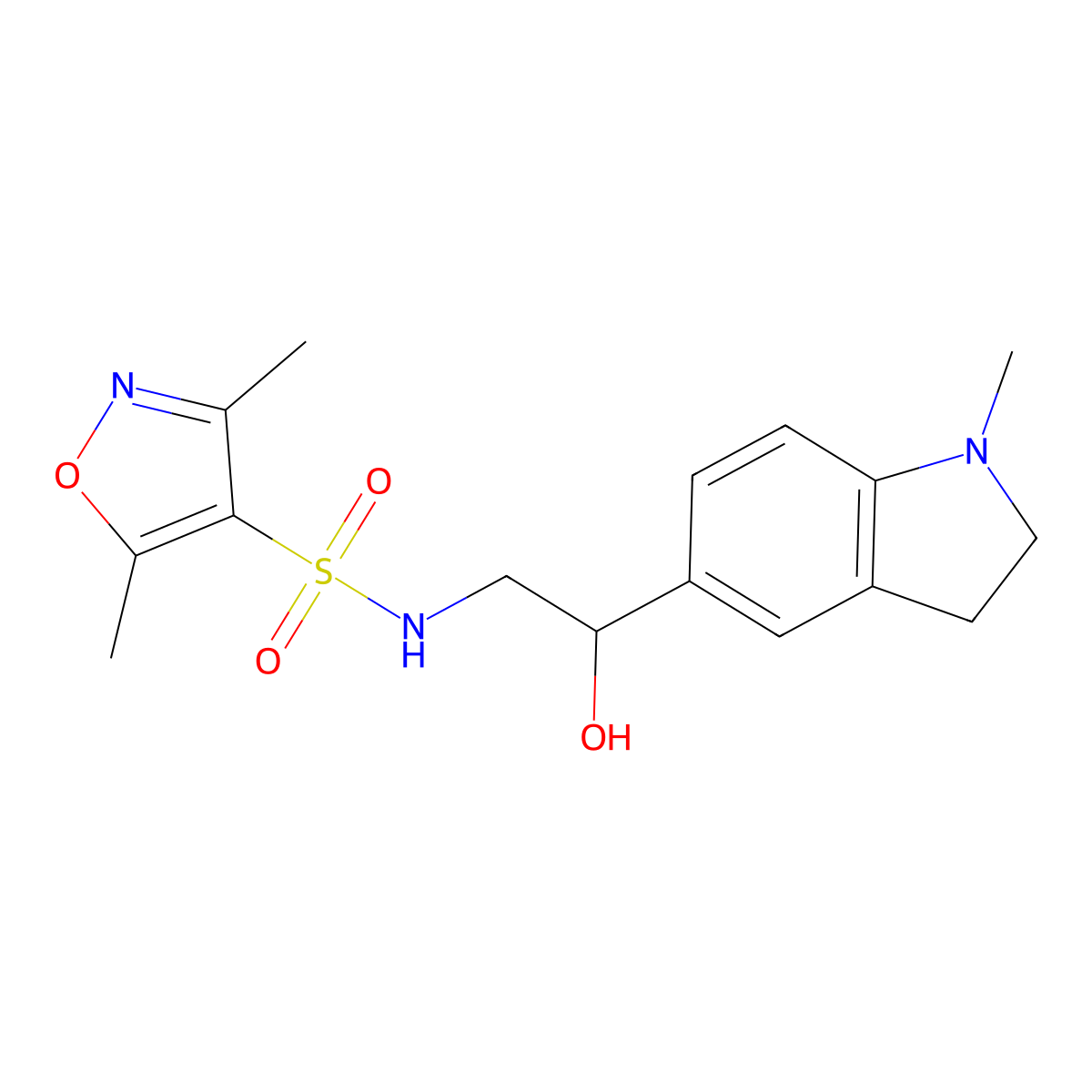 N-(2-hydroxy-2-(1-methylindolin-5-yl)ethyl)-3,5-dimethylisoxazole-4-sulfonamide molecular structure, CAS 1706041-12-4