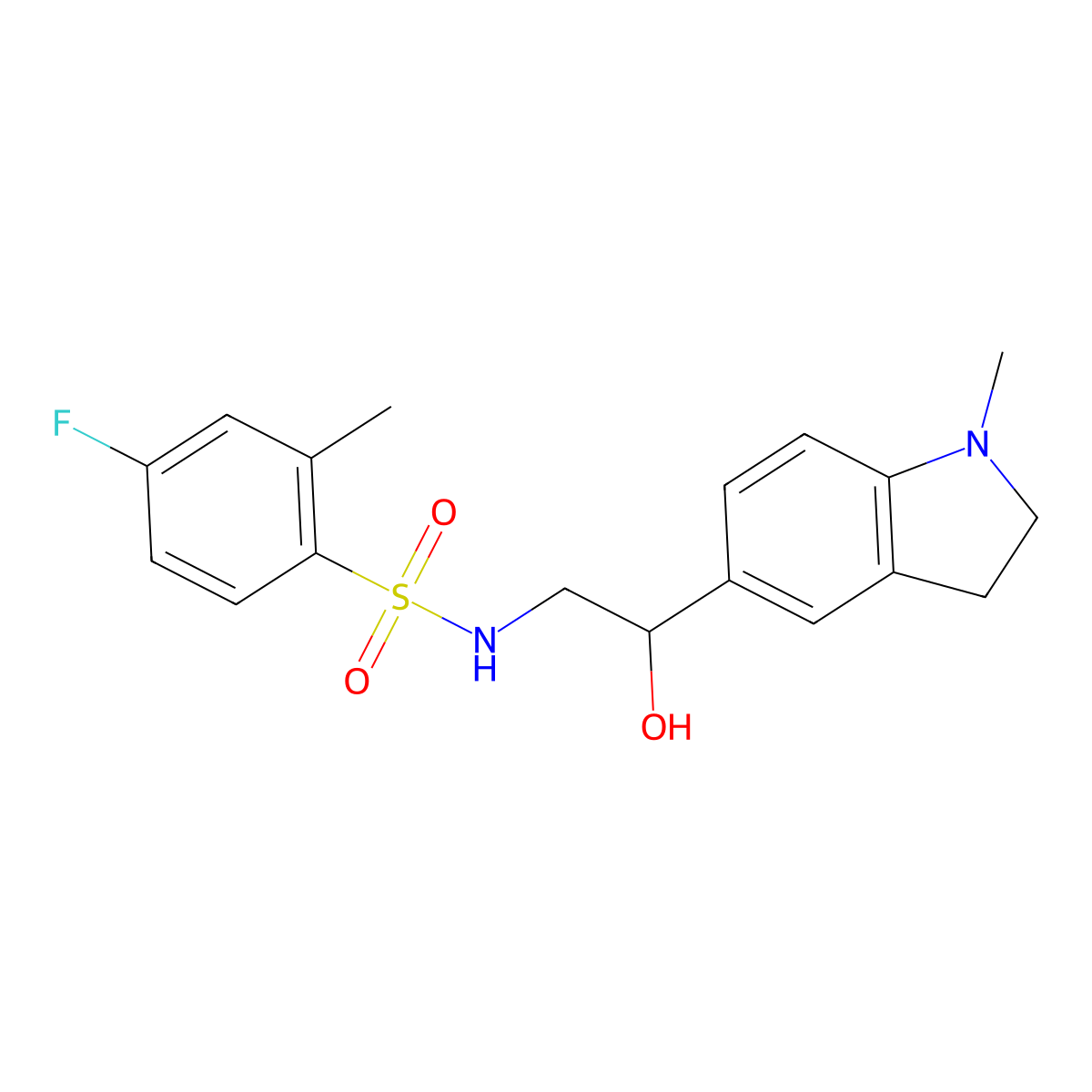 4-fluoro-N-(2-hydroxy-2-(1-methylindolin-5-yl)ethyl)-2-methylbenzenesulfonamide molecular structure, CAS 1706041-39-5