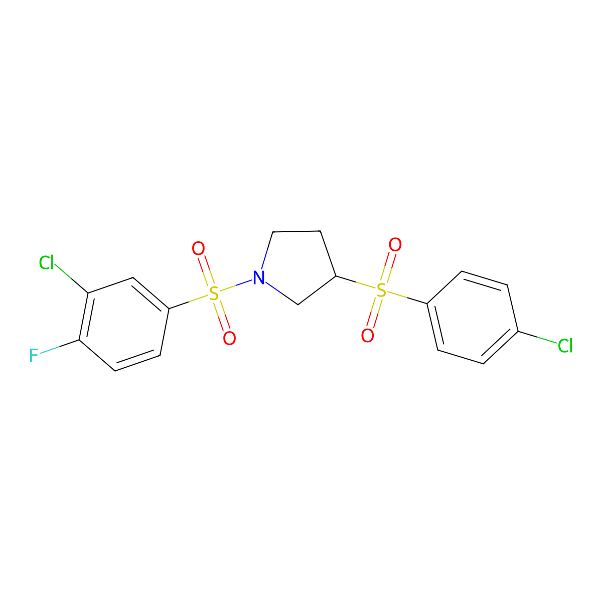 1-(3-Chloro-4-fluorobenzenesulfonyl)-3-(4-chlorobenzenesulfonyl)pyrrolidine molecular structure, CAS 1706044-00-9