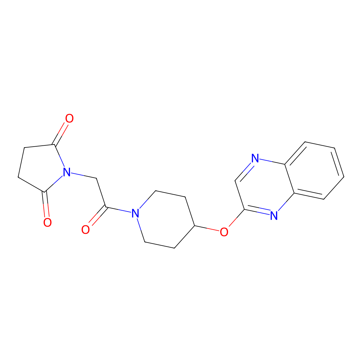 1-{2-Oxo-2-[4-(quinoxalin-2-yloxy)piperidin-1-yl]ethyl}pyrrolidine-2,5-dione molecular structure, CAS 1706051-50-4