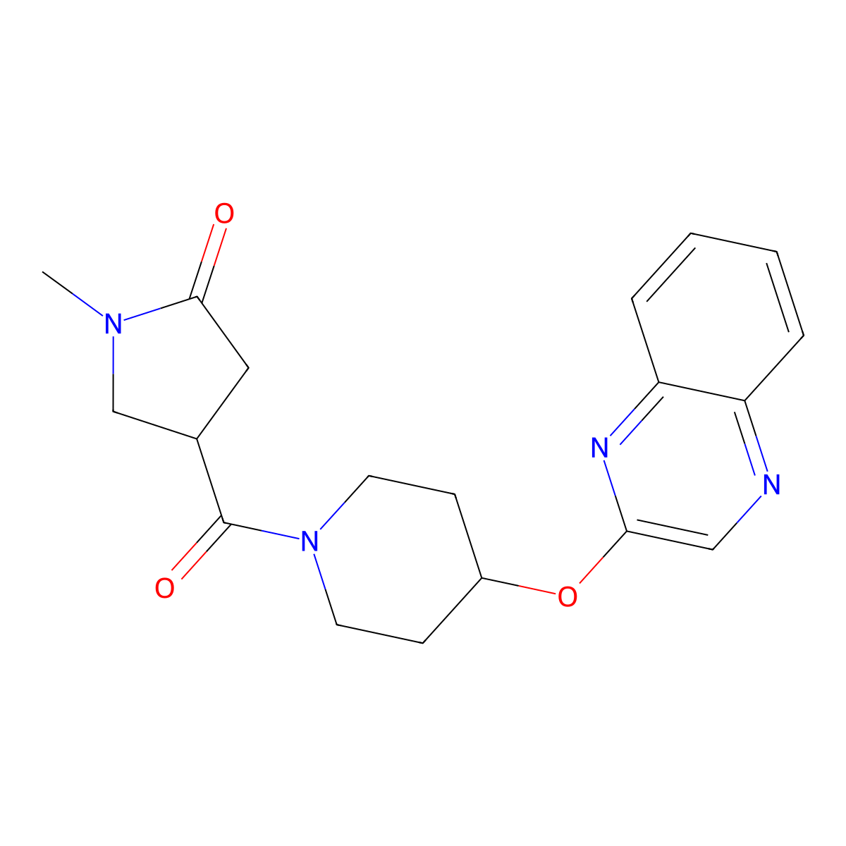 1-Methyl-4-[4-(quinoxalin-2-yloxy)piperidine-1-carbonyl]pyrrolidin-2-one molecular structure, CAS 1706051-55-9