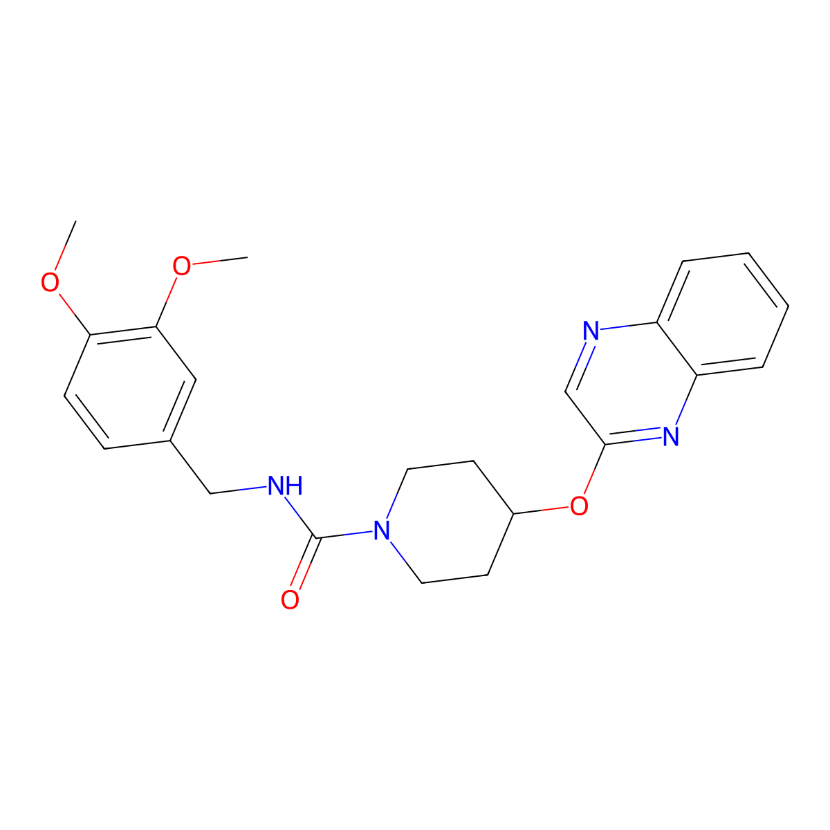 N-(3,4-dimethoxybenzyl)-4-(quinoxalin-2-yloxy)piperidine-1-carboxamide molecular structure, CAS 1706051-70-8