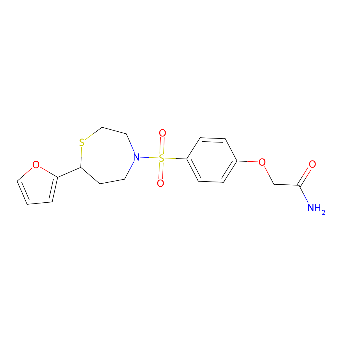2-(4-((7-(Furan-2-yl)-1,4-thiazepan-4-yl)sulfonyl)phenoxy)acetamide molecular structure, CAS 1706054-23-0