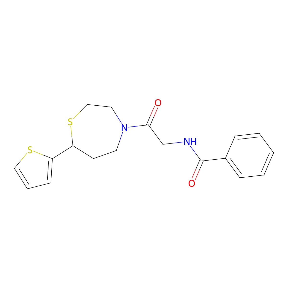 N-{2-oxo-2-[7-(thiophen-2-yl)-1,4-thiazepan-4-yl]ethyl}benzamide molecular structure, CAS 1706054-26-3
