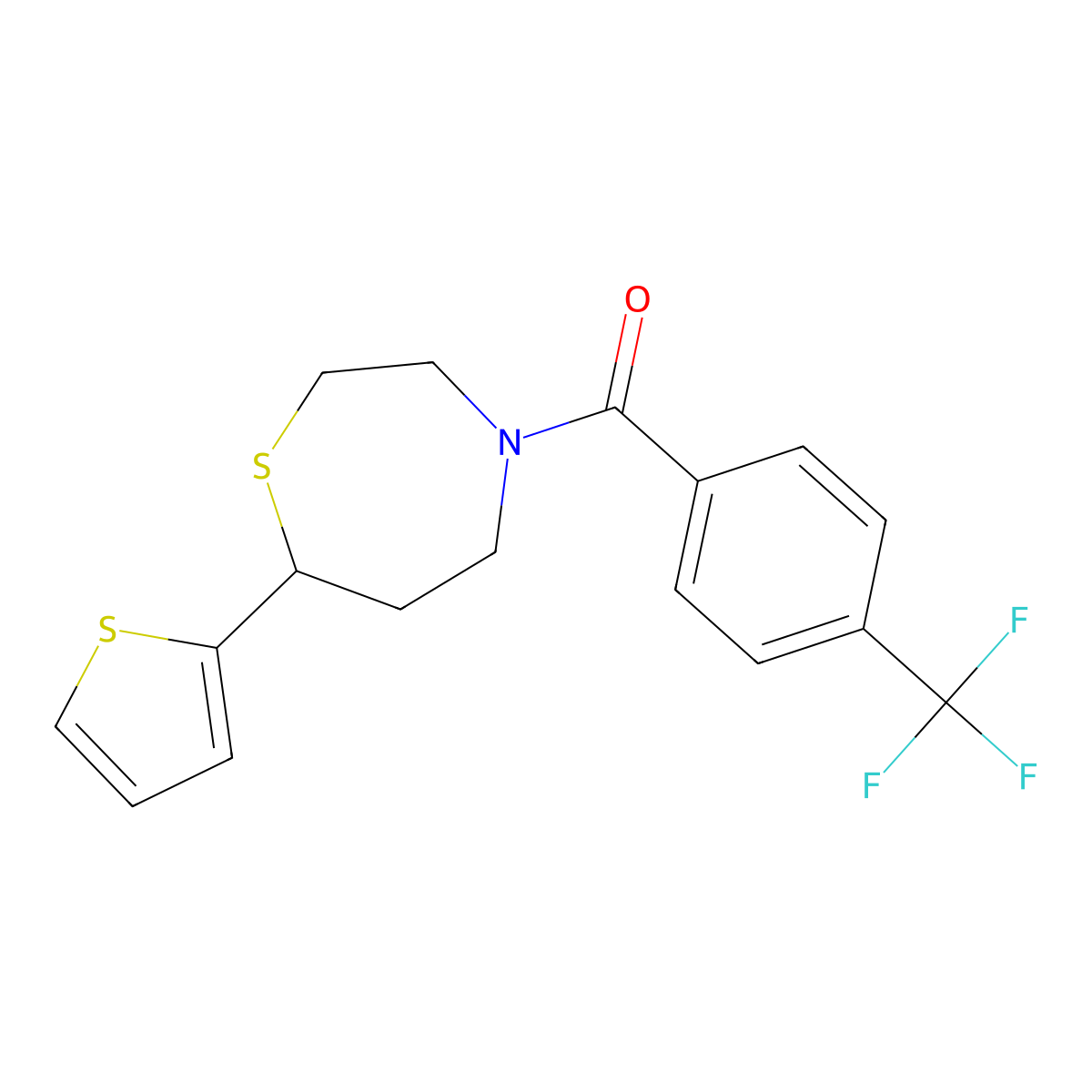 (7-(Thiophen-2-yl)-1,4-thiazepan-4-yl)(4-(trifluoromethyl)phenyl)methanone molecular structure, CAS 1706054-36-5
