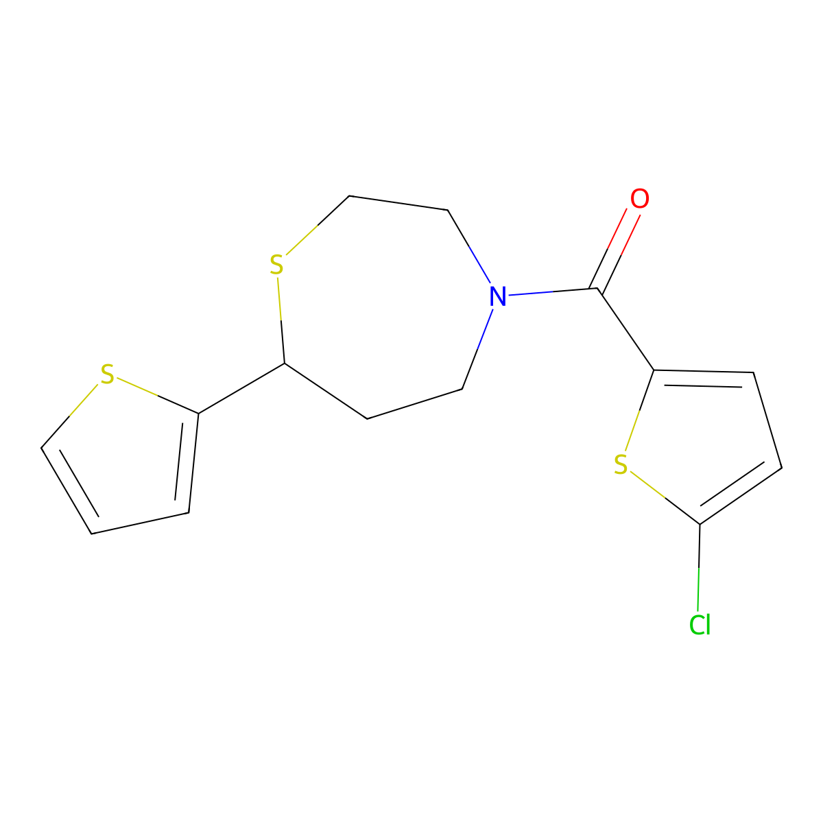 (5-Chlorothiophen-2-yl)(7-(thiophen-2-yl)-1,4-thiazepan-4-yl)methanone molecular structure, CAS 1706054-67-2