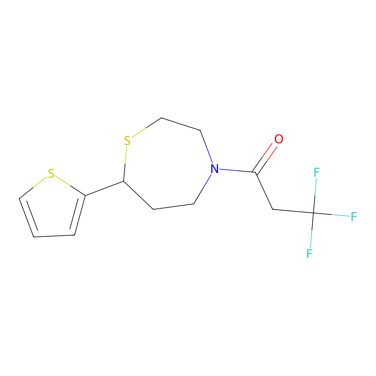 3,3,3-Trifluoro-1-(7-(thiophen-2-yl)-1,4-thiazepan-4-yl)propan-1-one molecular structure, CAS 1706054-82-1