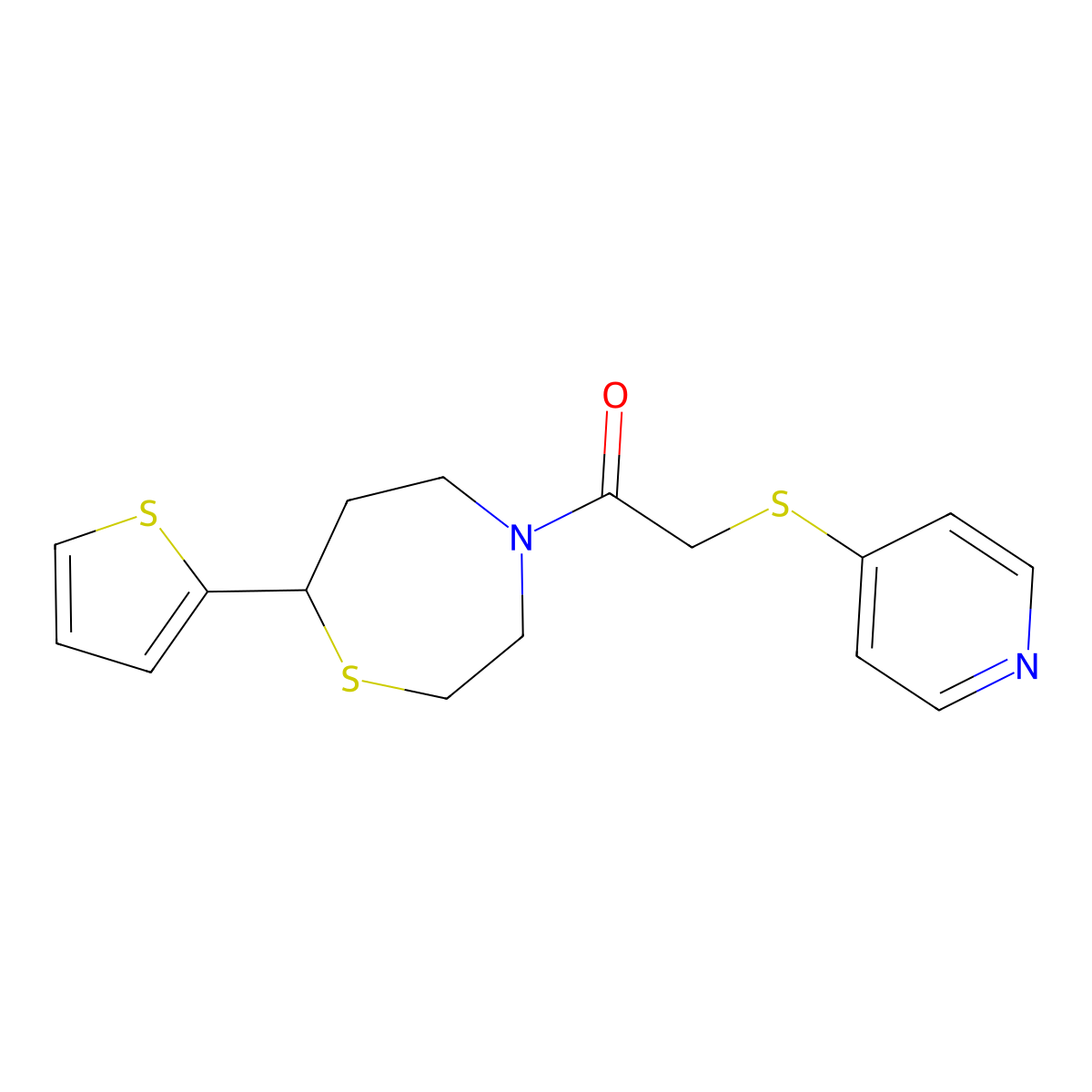 2-(Pyridin-4-ylthio)-1-(7-(thiophen-2-yl)-1,4-thiazepan-4-yl)ethanone molecular structure, CAS 1706054-93-4