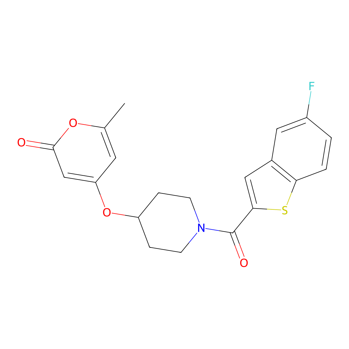 4-((1-(5-fluorobenzo[b]thiophene-2-carbonyl)piperidin-4-yl)oxy)-6-methyl-2H-pyran-2-one molecular structure, CAS 1706055-74-4
