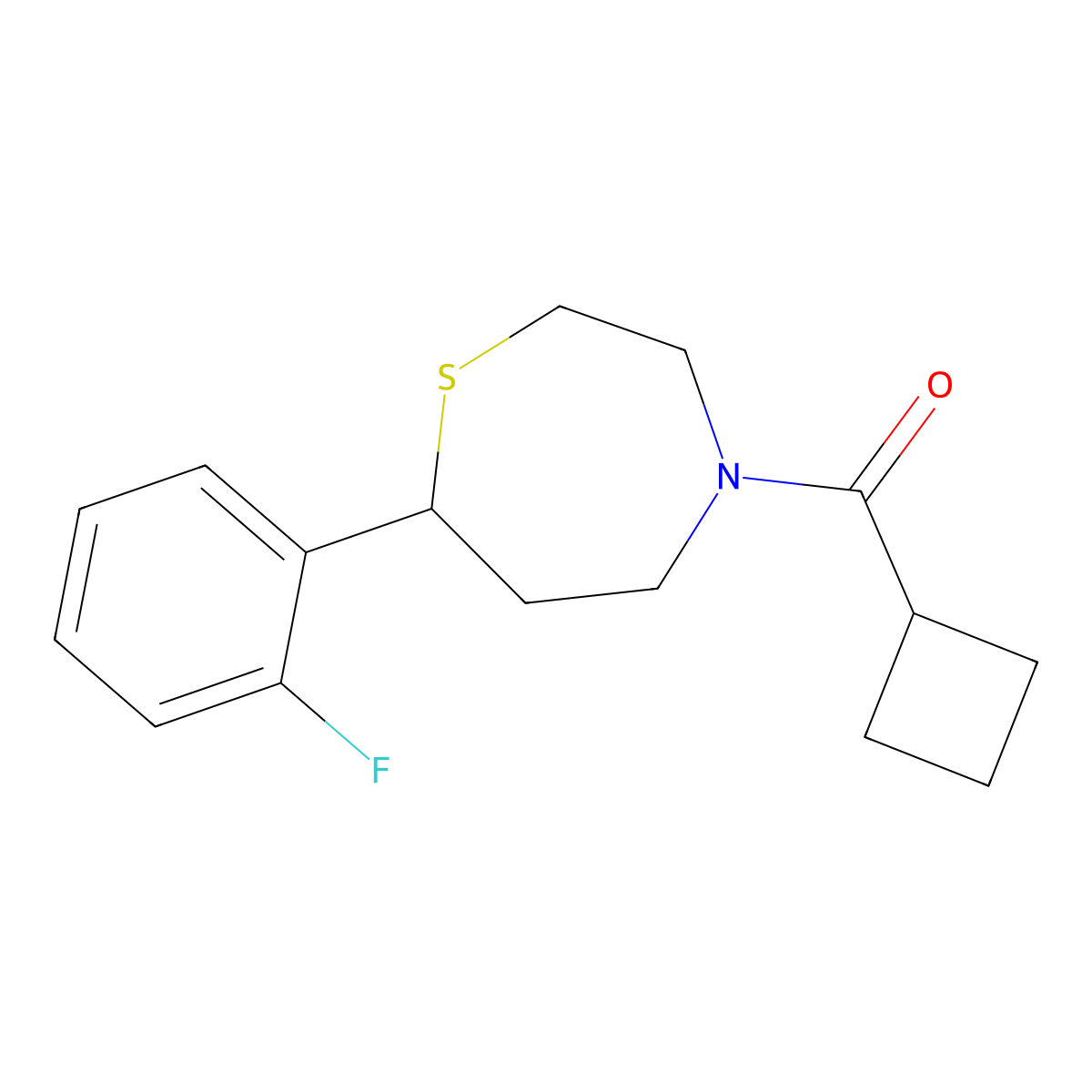 Cyclobutyl(7-(2-fluorophenyl)-1,4-thiazepan-4-yl)methanone molecular structure, CAS 1706056-25-8