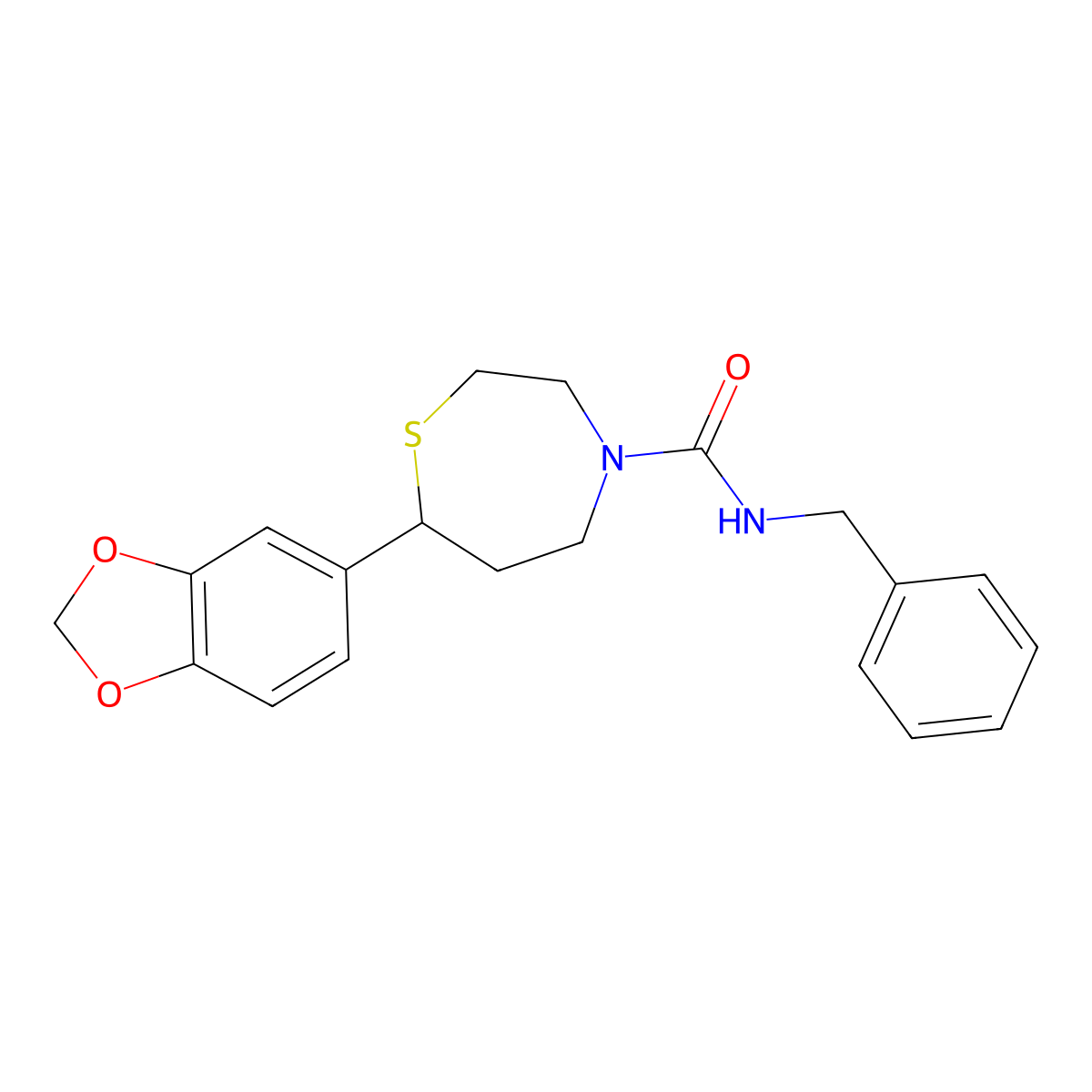 7-(benzo[d][1,3]dioxol-5-yl)-N-benzyl-1,4-thiazepane-4-carboxamide molecular structure, CAS 1706057-39-7