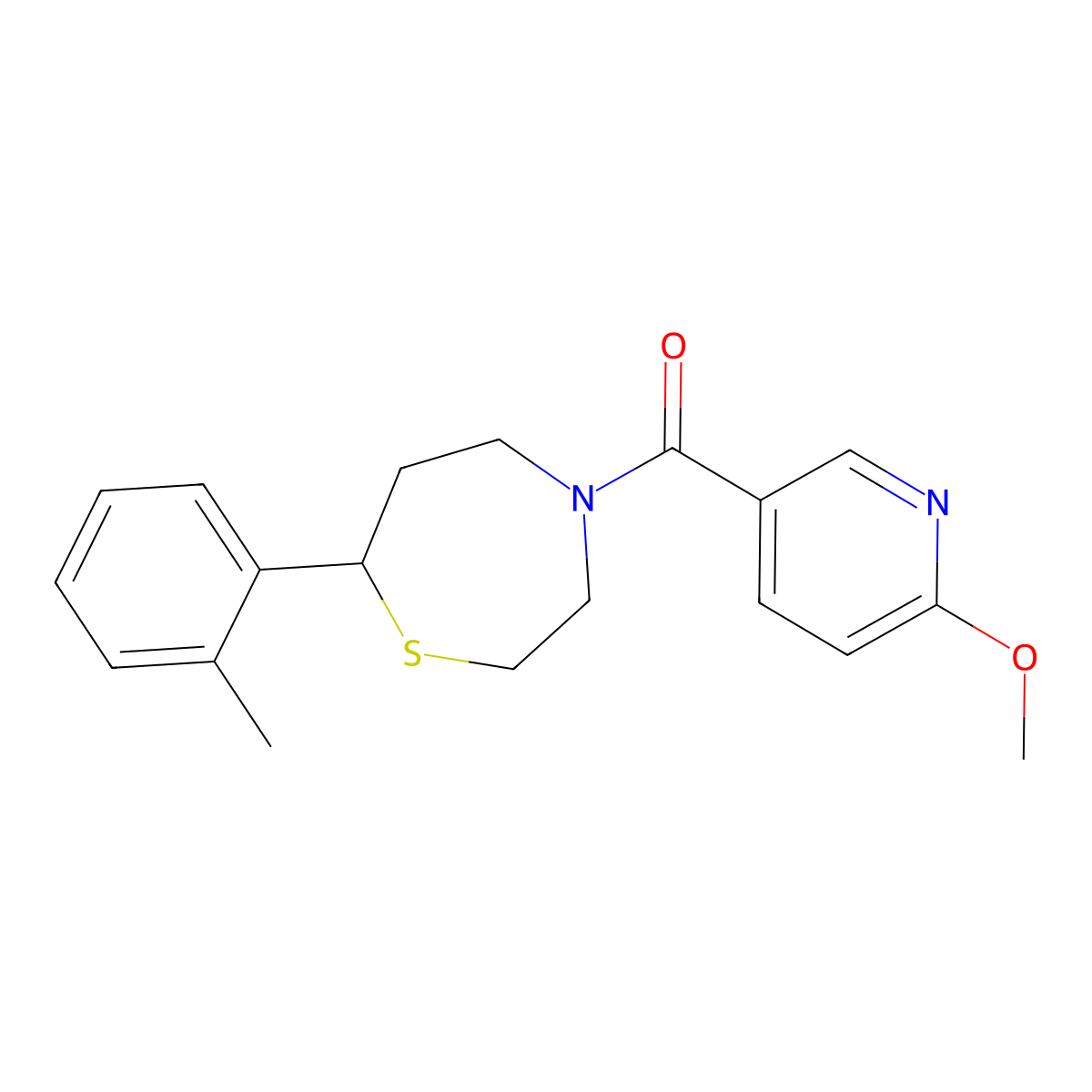 (6-Methoxypyridin-3-yl)(7-(o-tolyl)-1,4-thiazepan-4-yl)methanone molecular structure, CAS 1706058-50-5