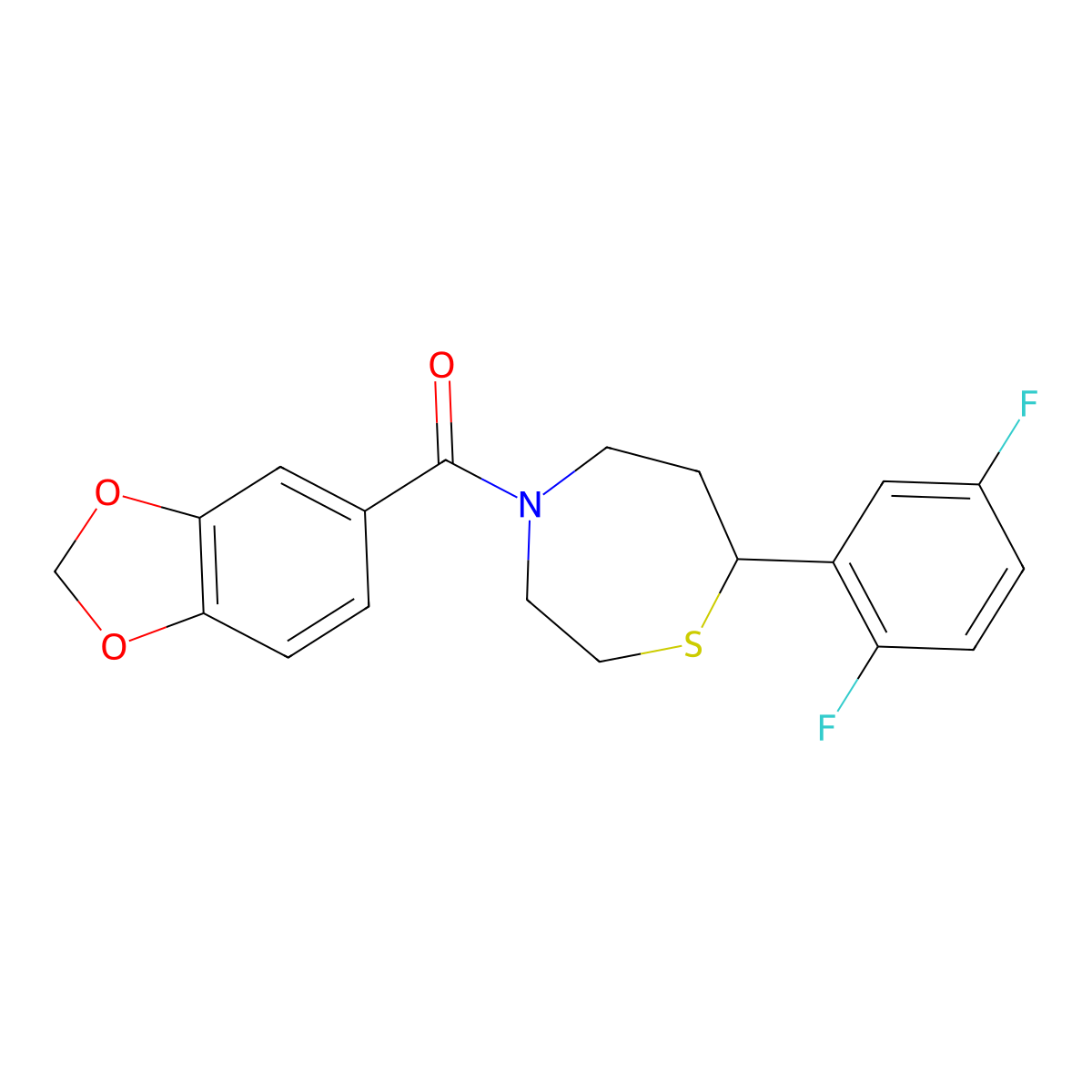 Benzo[d][1,3]dioxol-5-yl(7-(2,5-difluorophenyl)-1,4-thiazepan-4-yl)methanone molecular structure, CAS 1706059-14-4