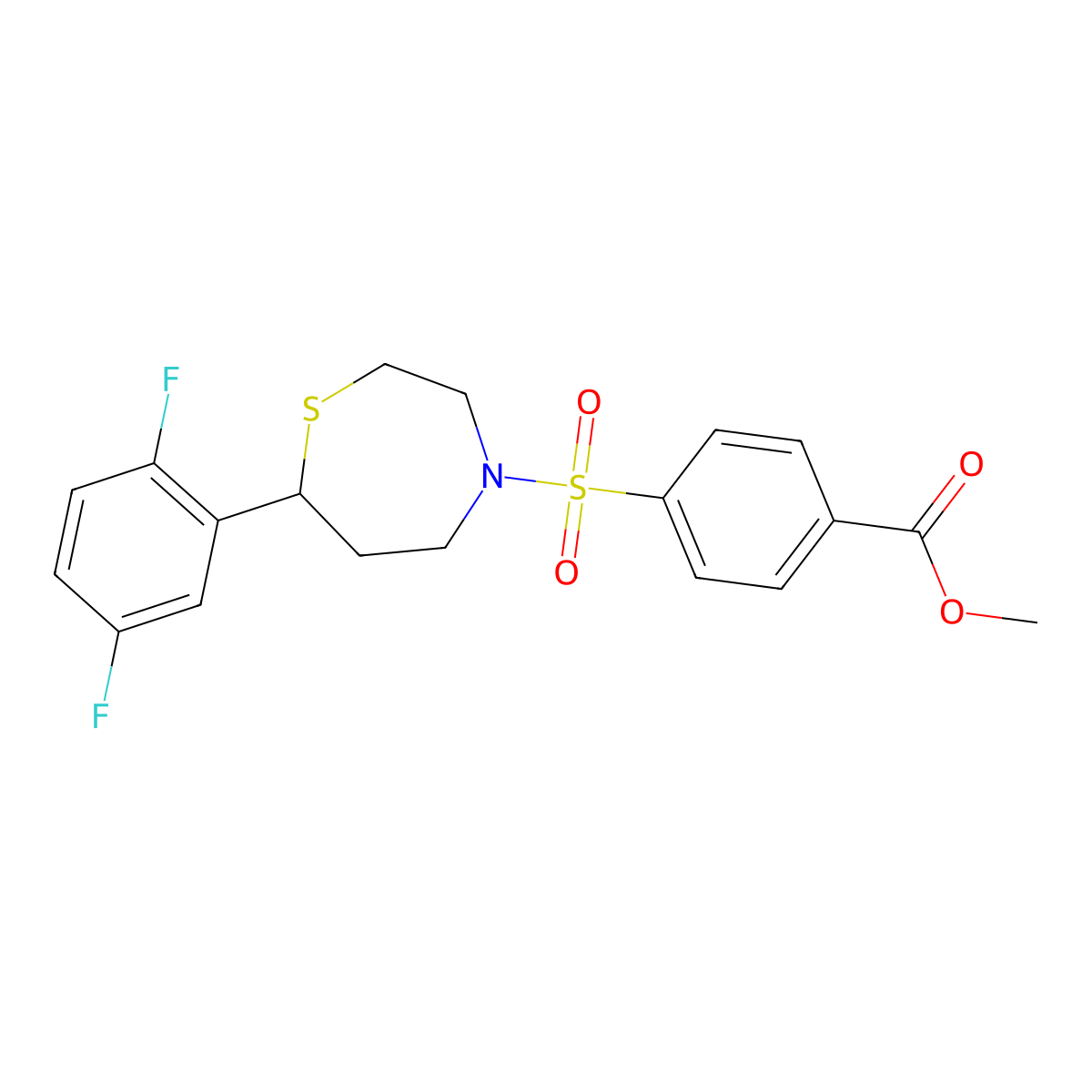 Methyl 4-((7-(2,5-difluorophenyl)-1,4-thiazepan-4-yl)sulfonyl)benzoate molecular structure, CAS 1706060-85-6