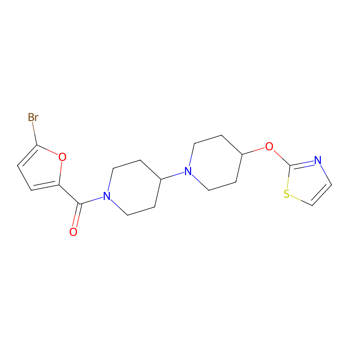 (5-Bromofuran-2-yl)(4-(thiazol-2-yloxy)-[1,4'-bipiperidin]-1'-yl)methanone molecular structure, CAS 1706072-85-6