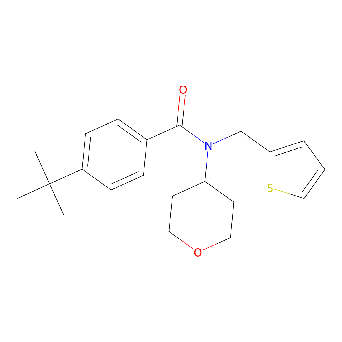 4-(tert-butyl)-N-(tetrahydro-2H-pyran-4-yl)-N-(thiophen-2-ylmethyl)benzamide molecular structure, CAS 1706073-15-5
