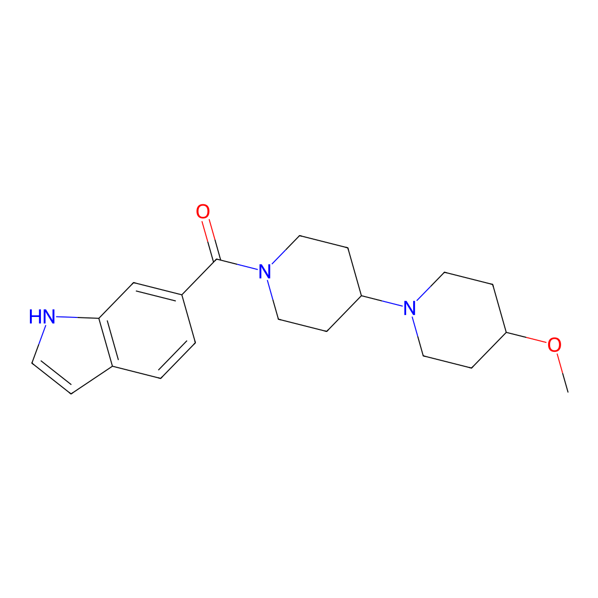 1'-(1H-indole-6-carbonyl)-4-methoxy-1,4'-bipiperidine molecular structure, CAS 1706073-99-5