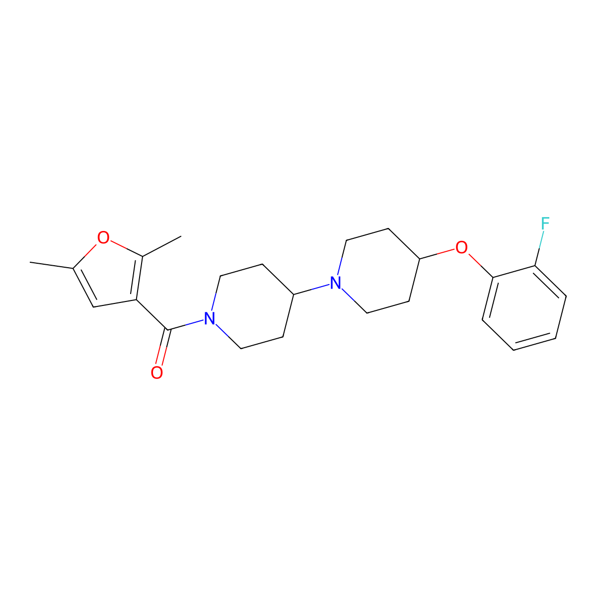 1'-(2,5-Dimethylfuran-3-carbonyl)-4-(2-fluorophenoxy)-1,4'-bipiperidine molecular structure, CAS 1706074-82-9