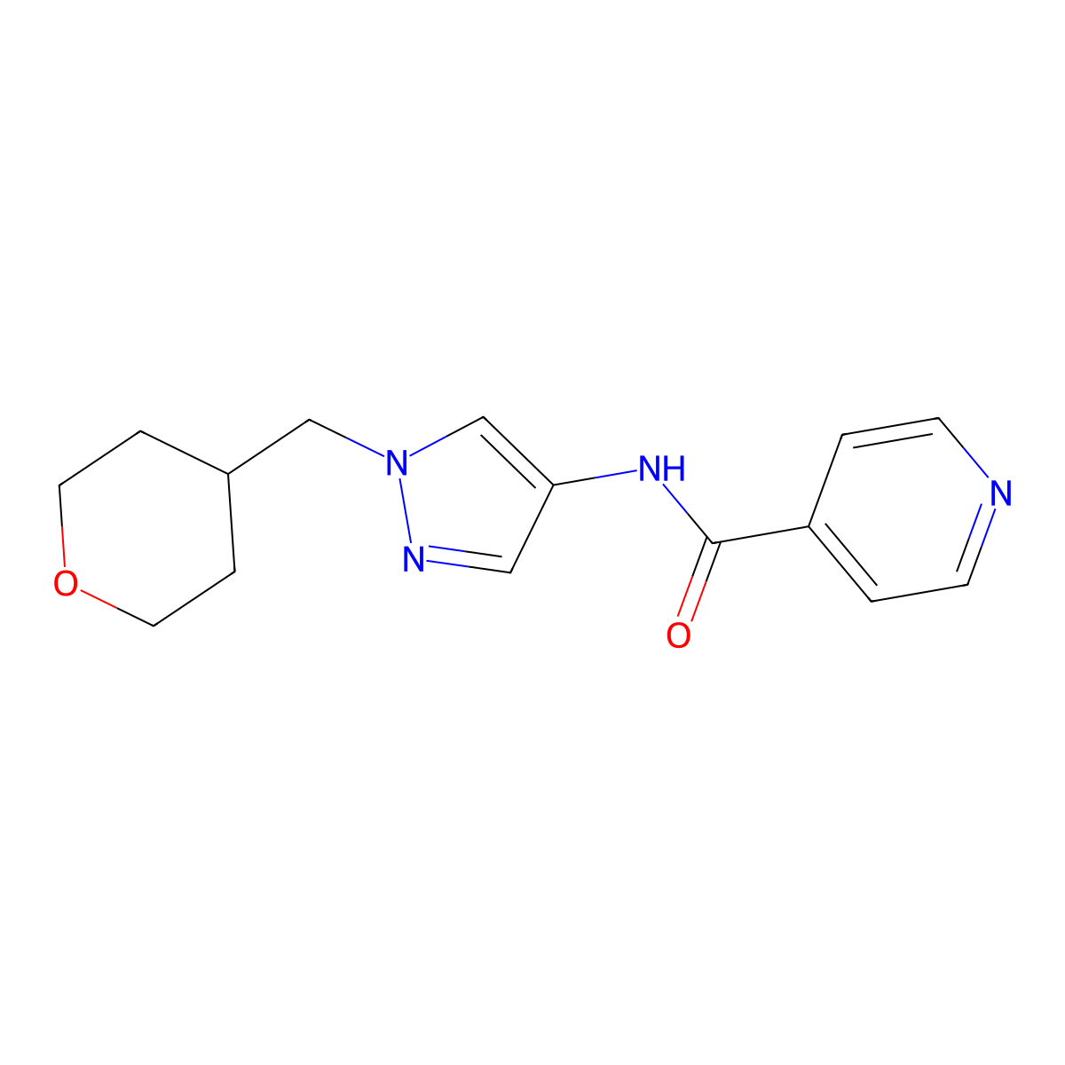 N-(1-((tetrahydro-2H-pyran-4-yl)methyl)-1H-pyrazol-4-yl)isonicotinamide molecular structure, CAS 1706076-88-1