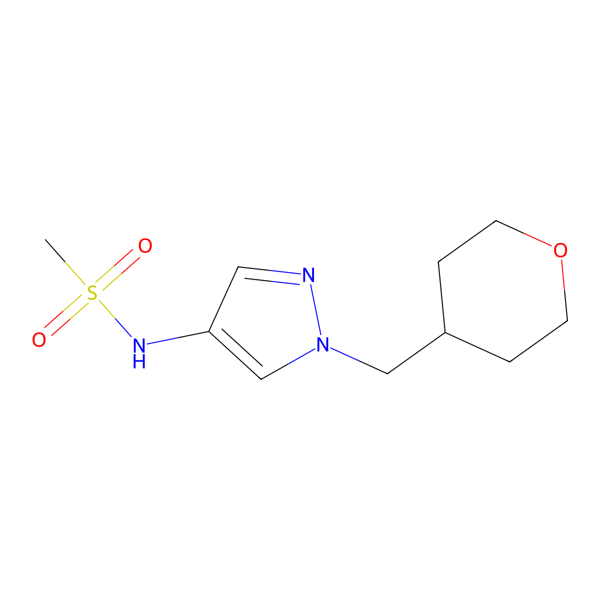 N-(1-((tetrahydro-2H-pyran-4-yl)methyl)-1H-pyrazol-4-yl)methanesulfonamide molecular structure, CAS 1706077-17-9