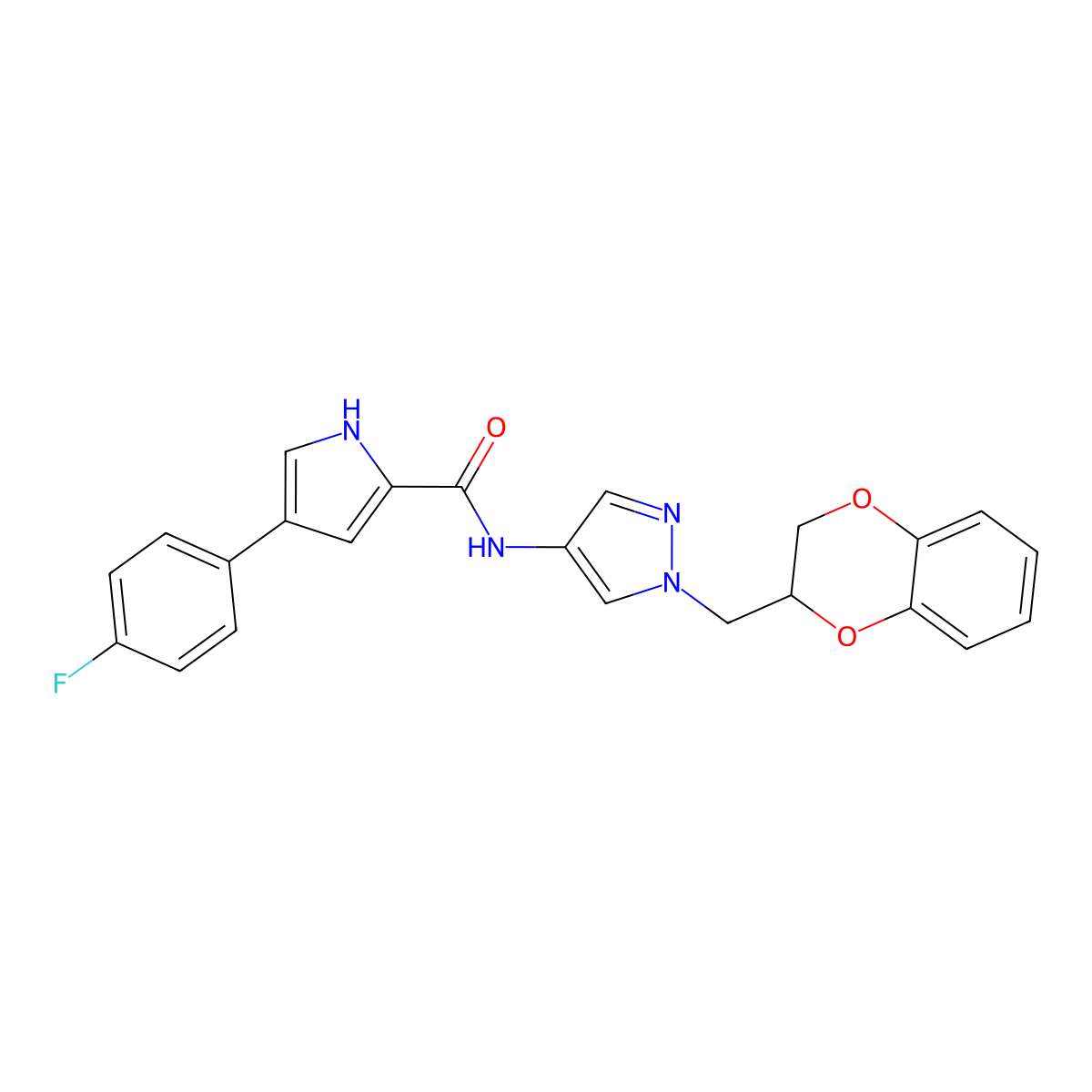 N-(1-((2,3-dihydrobenzo[b][1,4]dioxin-2-yl)methyl)-1H-pyrazol-4-yl)-4-(4-fluorophenyl)-1H-pyrrole-2-carboxamide molecular structure, CAS 1706078-06-9
