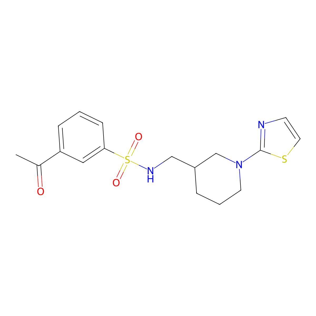 3-acetyl-N-((1-(thiazol-2-yl)piperidin-3-yl)methyl)benzenesulfonamide molecular structure, CAS 1706078-57-0