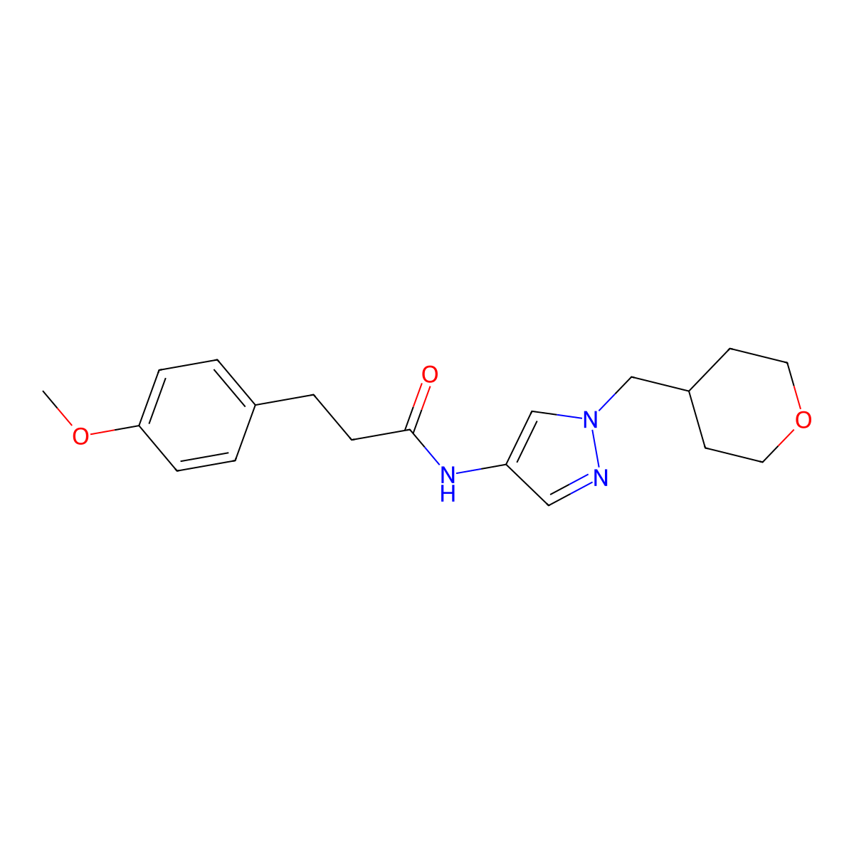 3-(4-methoxyphenyl)-N-(1-((tetrahydro-2H-pyran-4-yl)methyl)-1H-pyrazol-4-yl)propanamide molecular structure, CAS 1706079-61-9