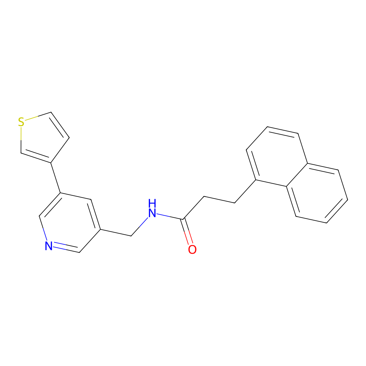 3-(naphthalen-1-yl)-N-((5-(thiophen-3-yl)pyridin-3-yl)methyl)propanamide molecular structure, CAS 1706080-29-6