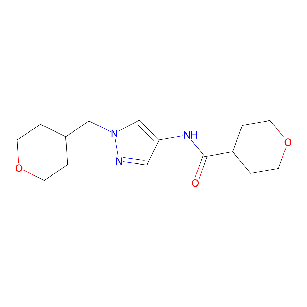 N-(1-((tetrahydro-2H-pyran-4-yl)methyl)-1H-pyrazol-4-yl)tetrahydro-2H-pyran-4-carboxamide molecular structure, CAS 1706080-78-5