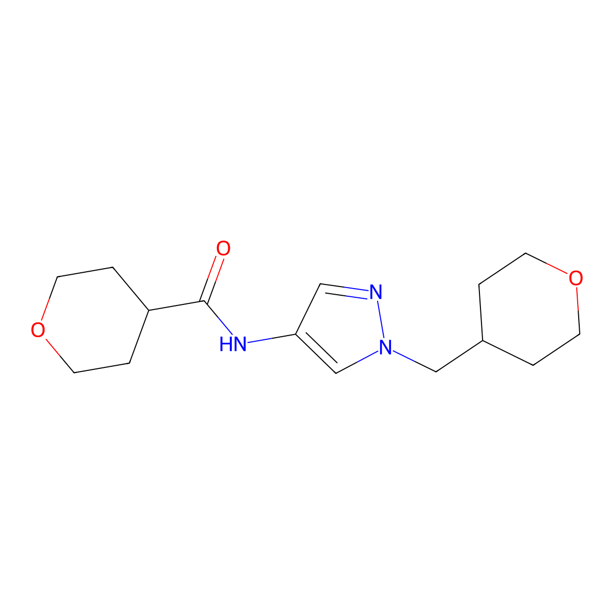 N-(1-((tetrahydro-2H-pyran-4-yl)methyl)-1H-pyrazol-4-yl)tetrahydro-2H-pyran-4-carboxamide molecular structure, CAS 1706080-78-5