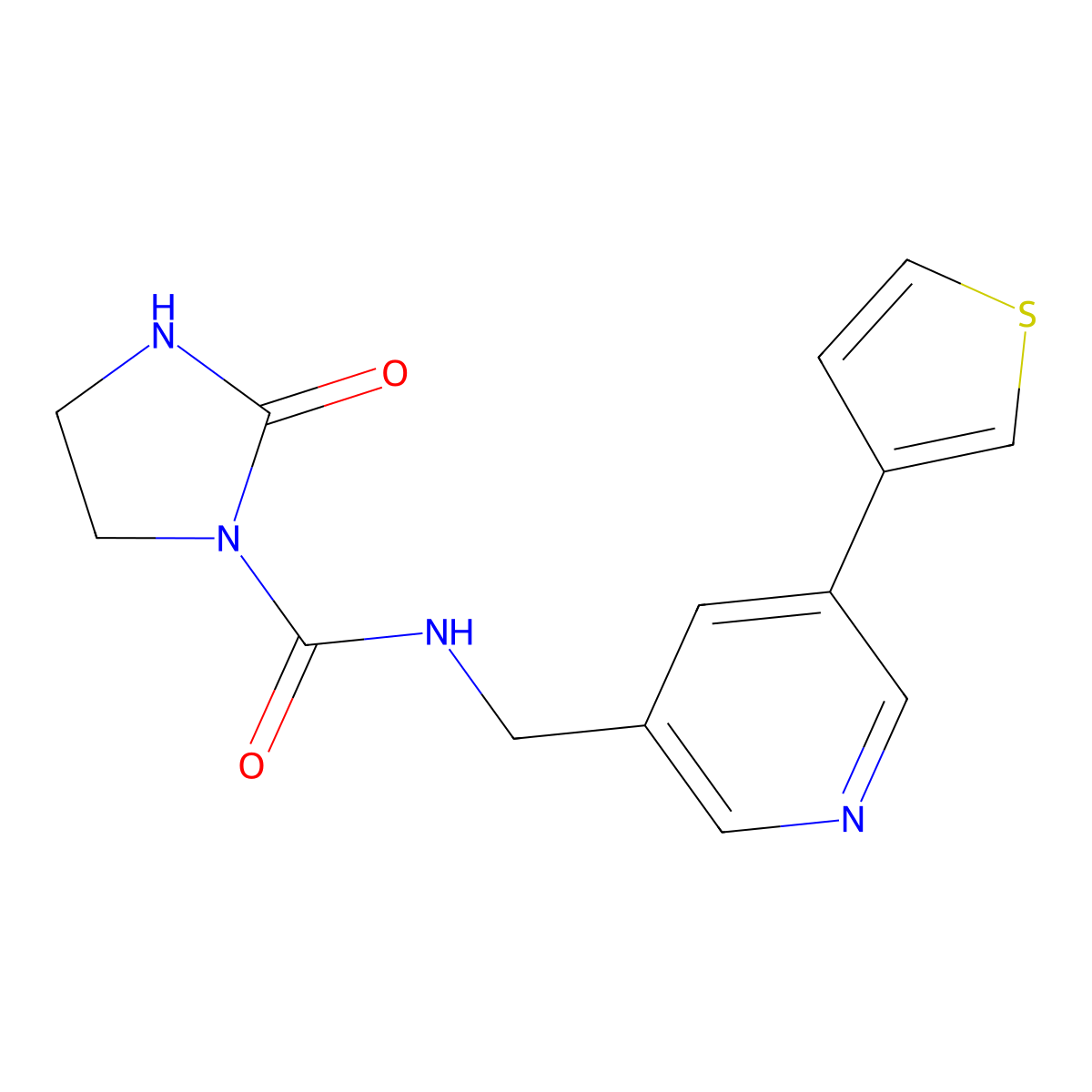 2-oxo-N-((5-(thiophen-3-yl)pyridin-3-yl)methyl)imidazolidine-1-carboxamide molecular structure, CAS 1706080-83-2