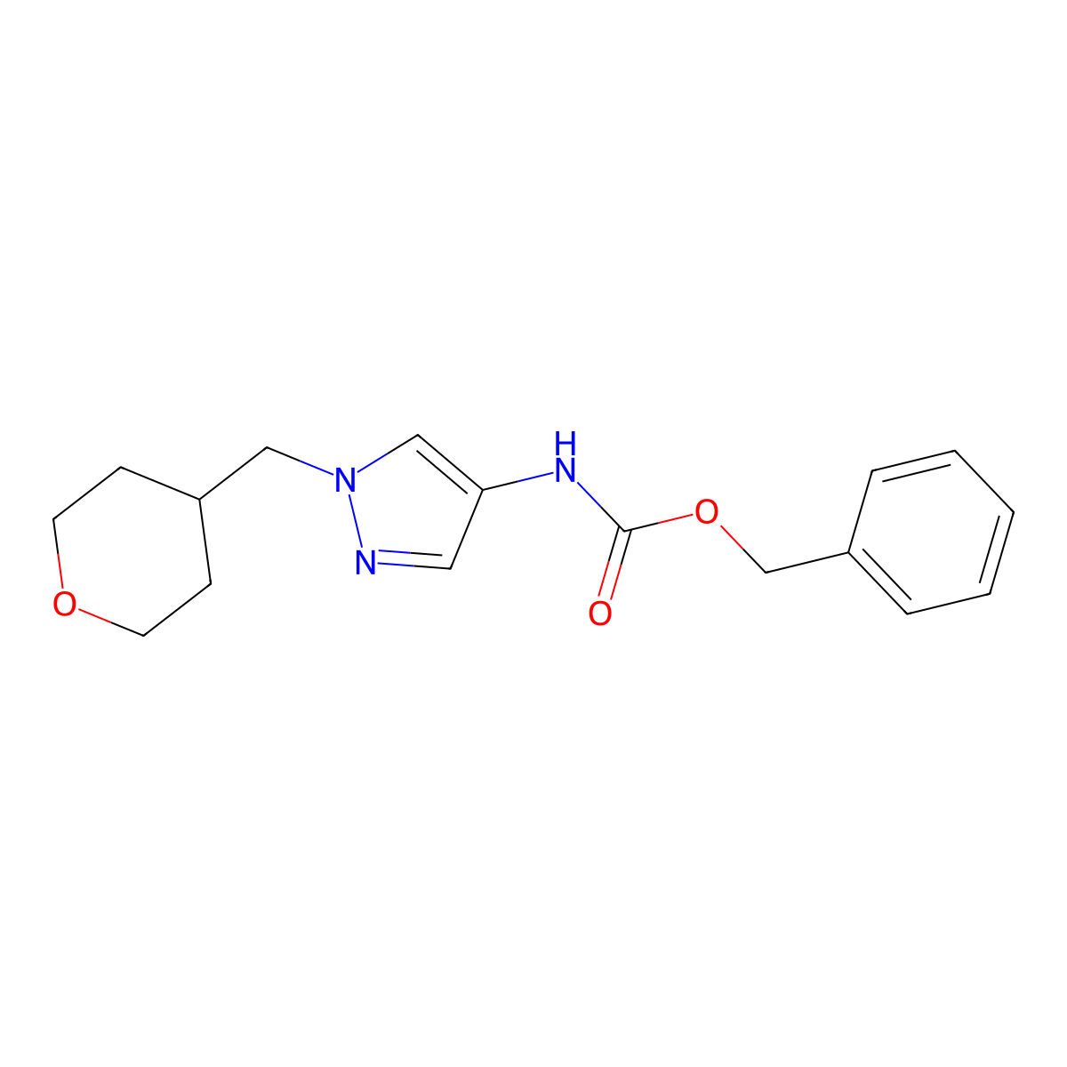 benzyl (1-((tetrahydro-2H-pyran-4-yl)methyl)-1H-pyrazol-4-yl)carbamate molecular structure, CAS 1706081-12-0