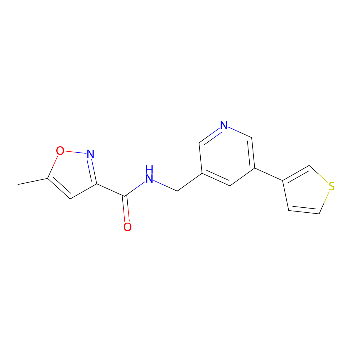 5-methyl-N-((5-(thiophen-3-yl)pyridin-3-yl)methyl)isoxazole-3-carboxamide molecular structure, CAS 1706081-18-6