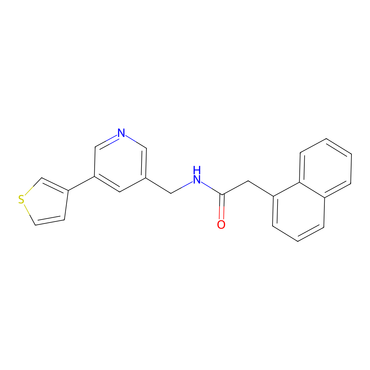 2-(naphthalen-1-yl)-N-((5-(thiophen-3-yl)pyridin-3-yl)methyl)acetamide molecular structure, CAS 1706082-40-7