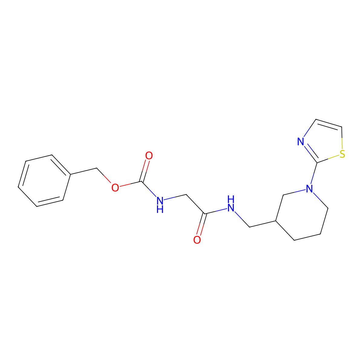Benzyl (2-oxo-2-(((1-(thiazol-2-yl)piperidin-3-yl)methyl)amino)ethyl)carbamate molecular structure, CAS 1706082-45-2