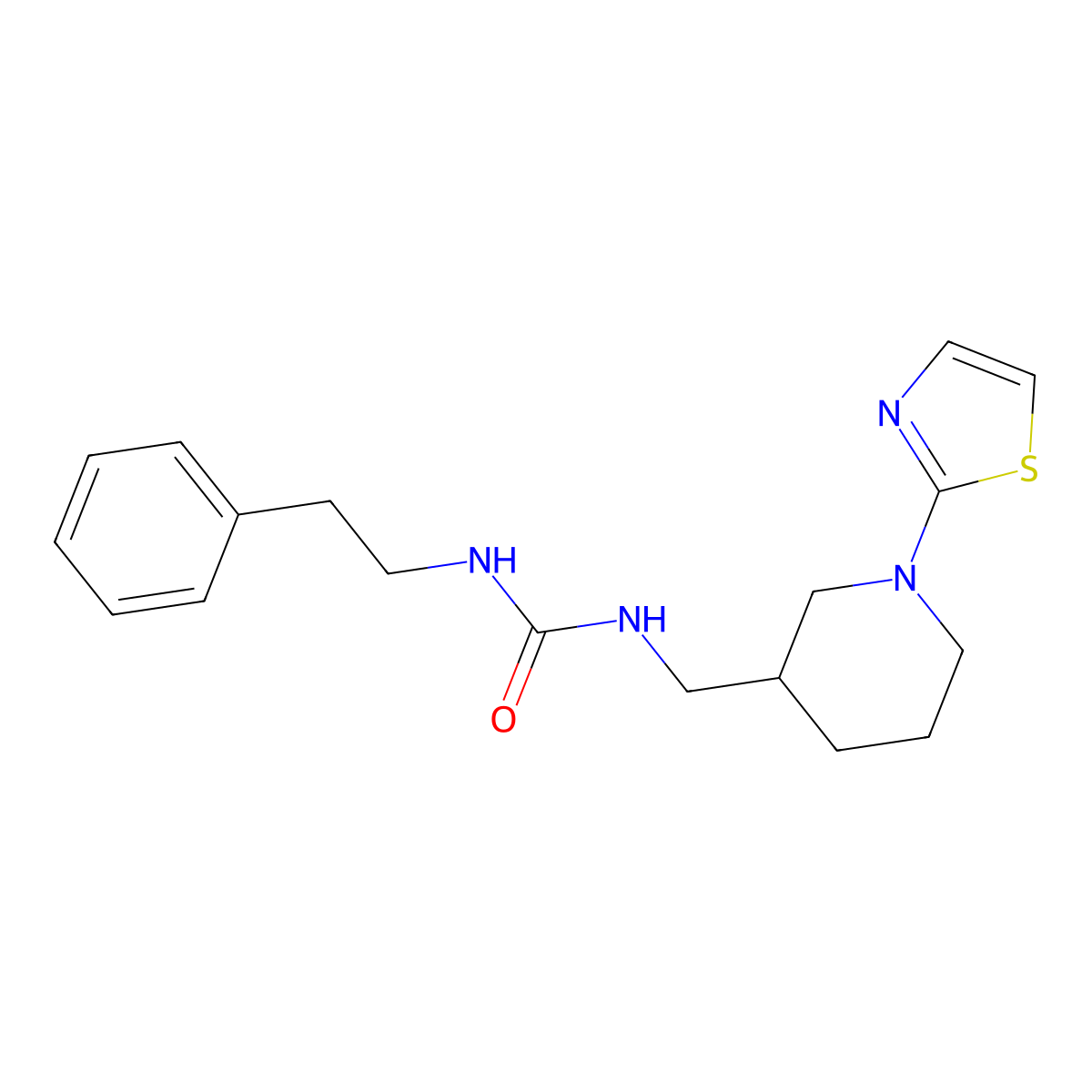 1-Phenethyl-3-((1-(thiazol-2-yl)piperidin-3-yl)methyl)urea molecular structure, CAS 1706082-52-1