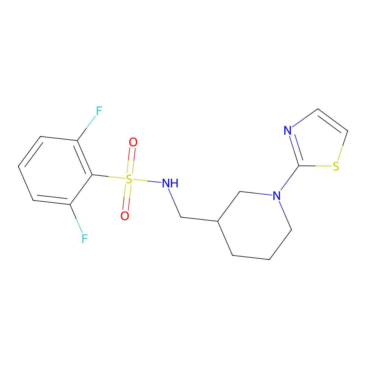 2,6-difluoro-N-((1-(thiazol-2-yl)piperidin-3-yl)methyl)benzenesulfonamide molecular structure, CAS 1706082-79-2