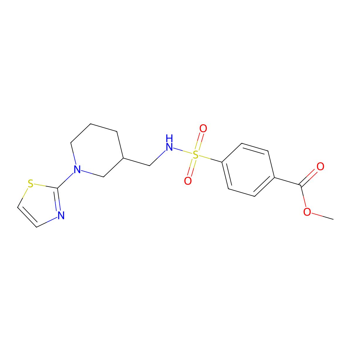 methyl 4-(N-((1-(thiazol-2-yl)piperidin-3-yl)methyl)sulfamoyl)benzoate molecular structure, CAS 1706082-93-0