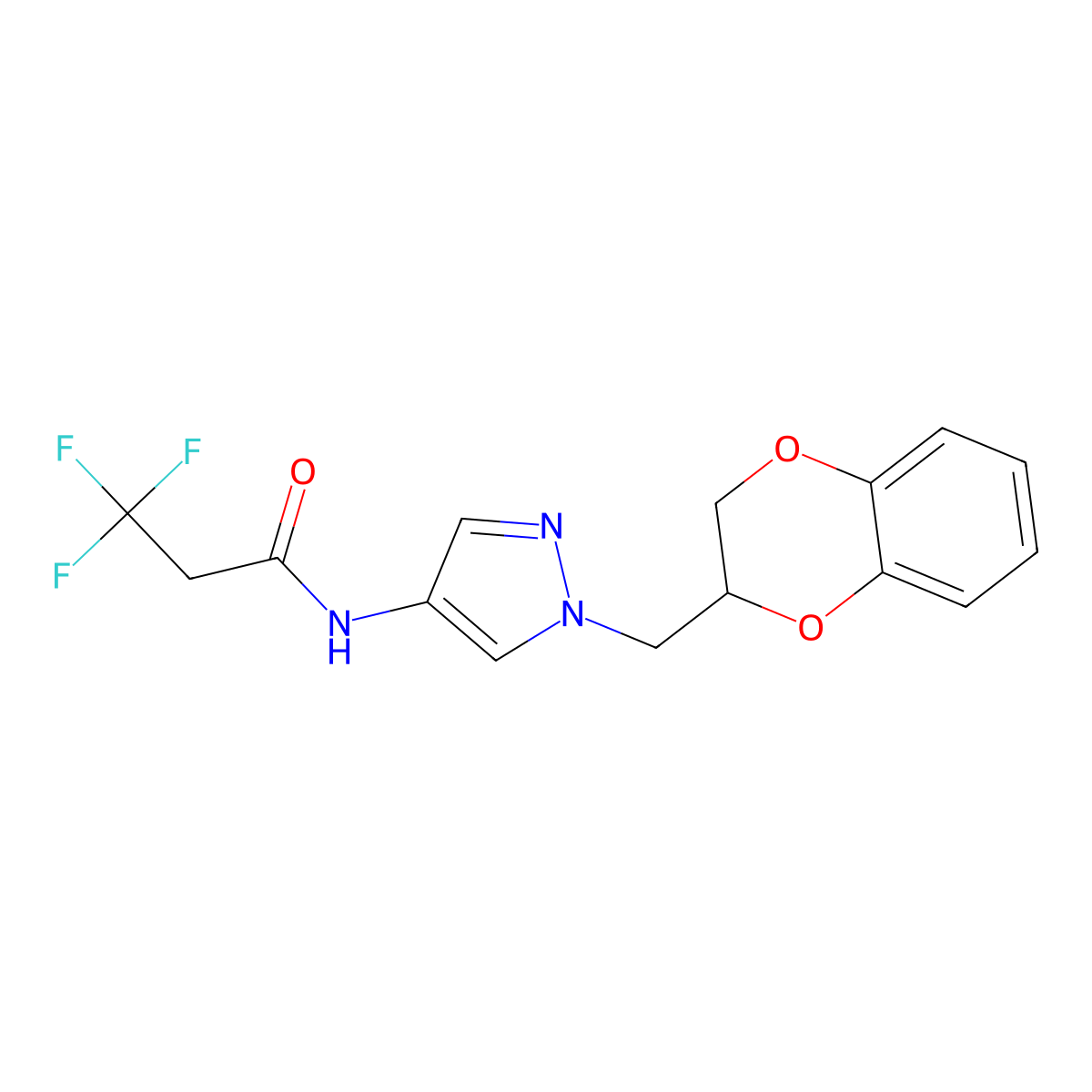 N-(1-((2,3-dihydrobenzo[b][1,4]dioxin-2-yl)methyl)-1H-pyrazol-4-yl)-3,3,3-trifluoropropanamide molecular structure, CAS 1706083-22-8