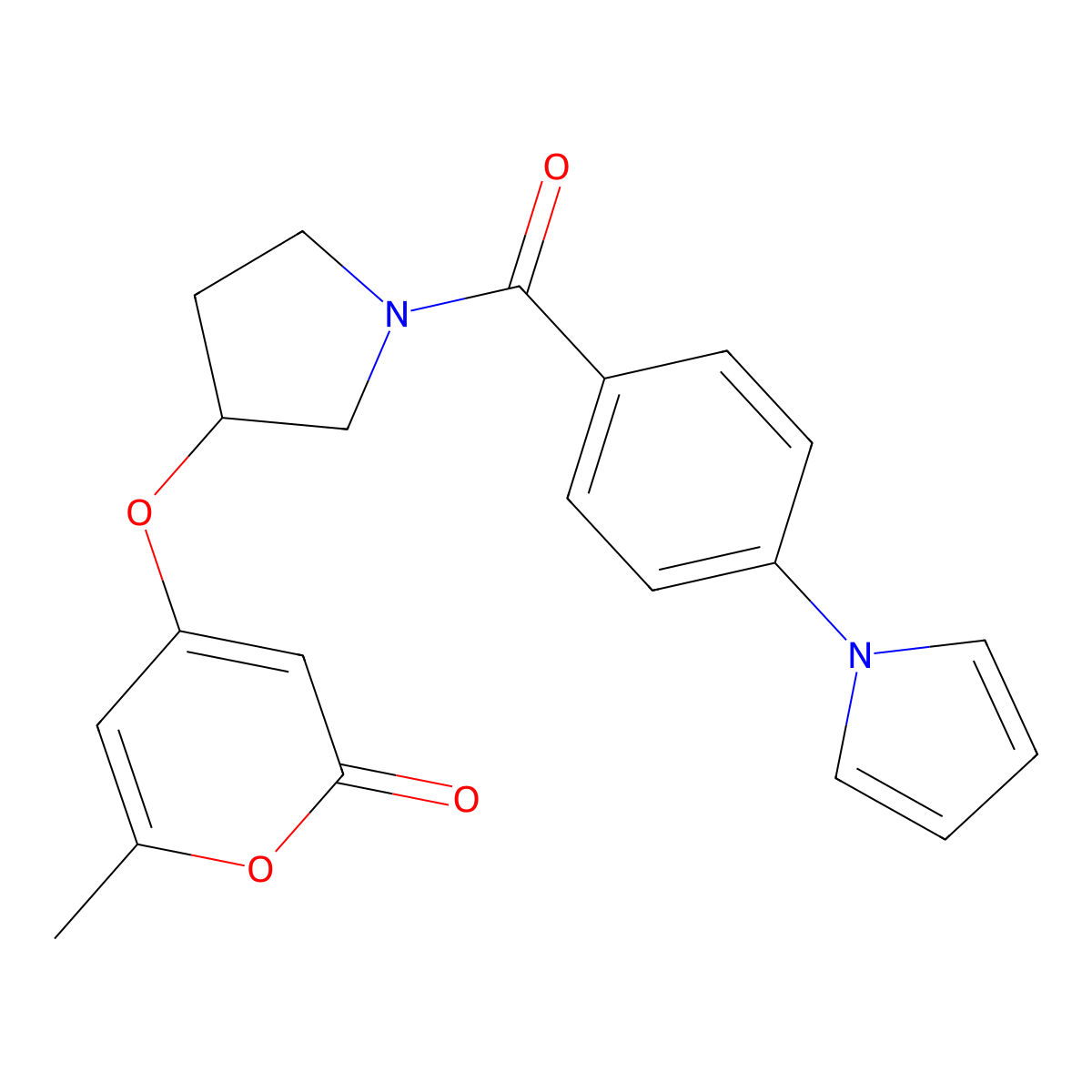 4-((1-(4-(1H-pyrrol-1-yl)benzoyl)pyrrolidin-3-yl)oxy)-6-methyl-2H-pyran-2-one molecular structure, CAS 1706087-00-4