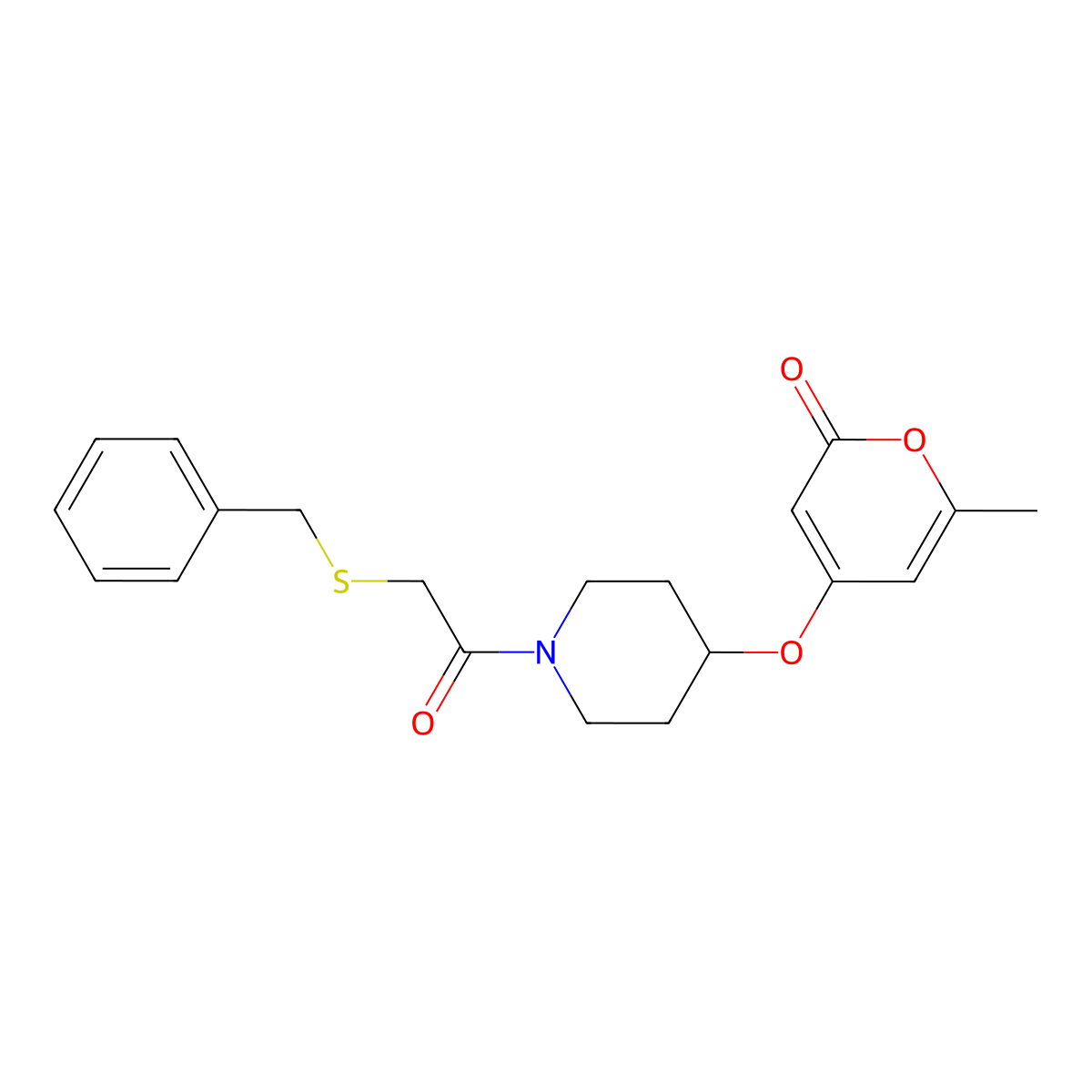4-((1-(2-(benzylthio)acetyl)piperidin-4-yl)oxy)-6-methyl-2H-pyran-2-one molecular structure, CAS 1706087-92-4