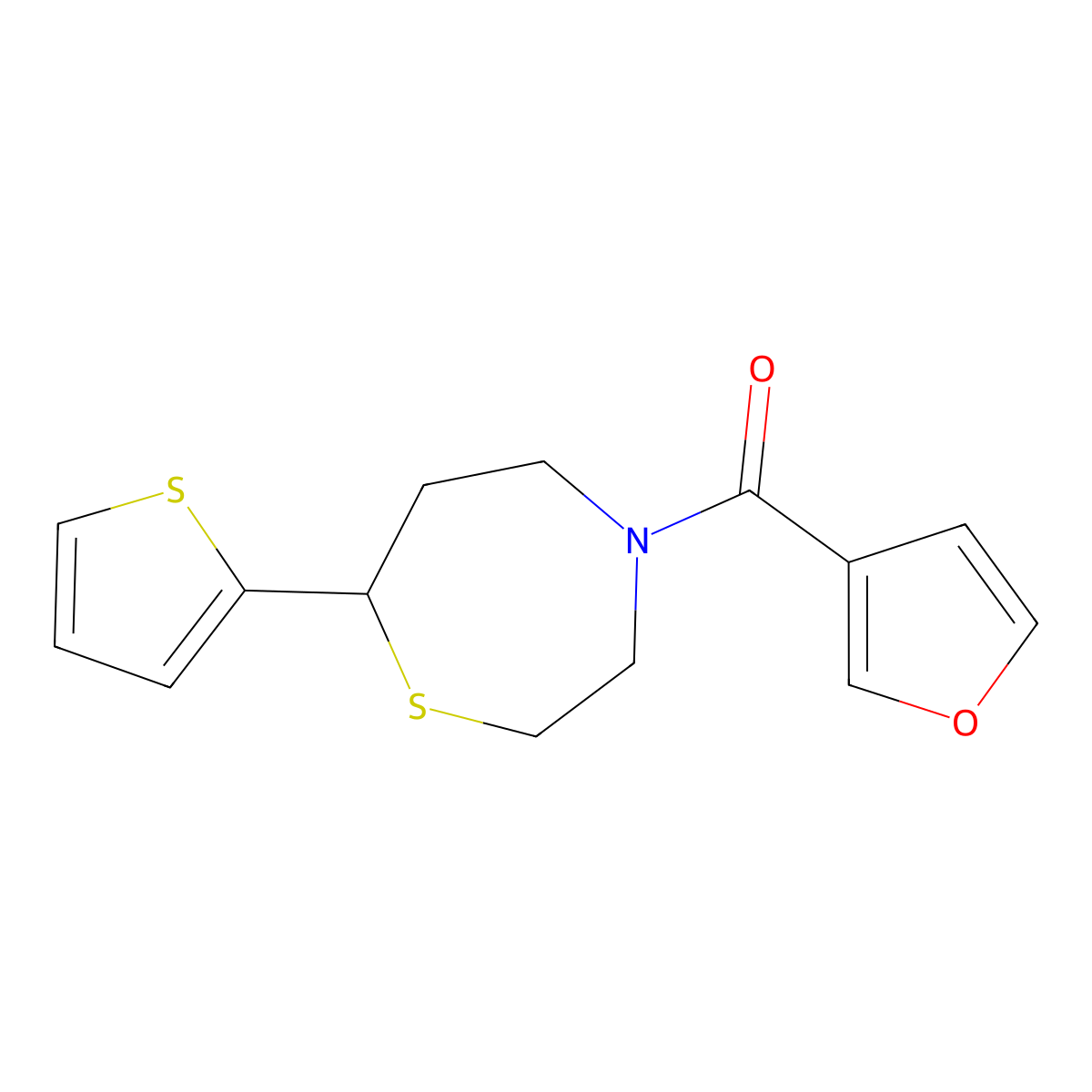 Furan-3-yl(7-(thiophen-2-yl)-1,4-thiazepan-4-yl)methanone molecular structure, CAS 1706088-41-6