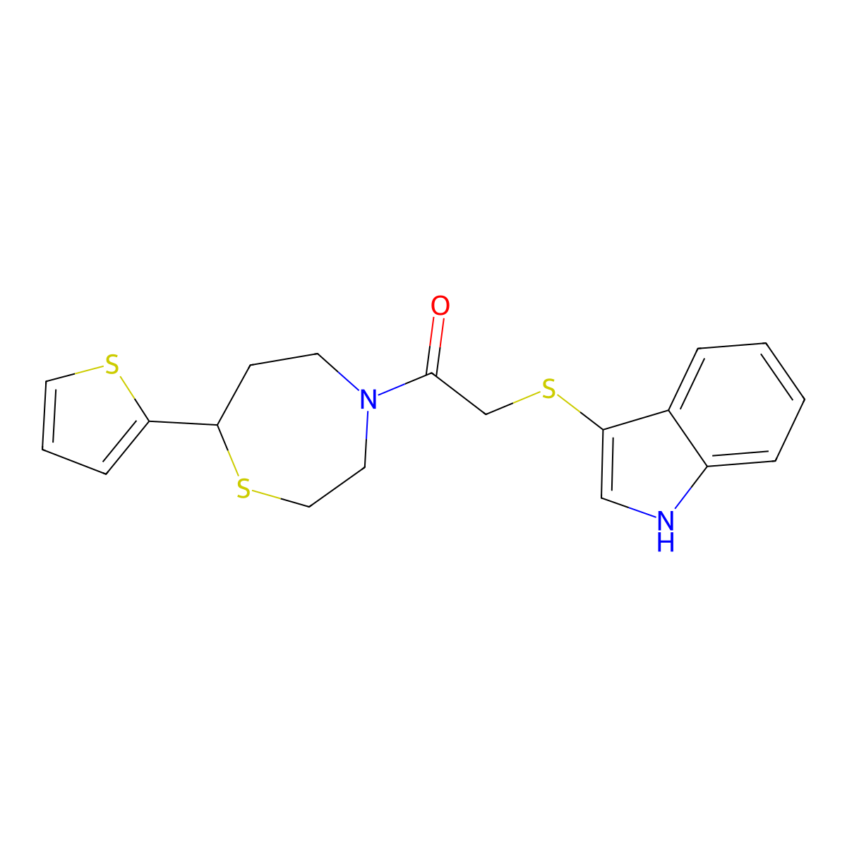 2-((1H-indol-3-yl)thio)-1-(7-(thiophen-2-yl)-1,4-thiazepan-4-yl)ethanone molecular structure, CAS 1706088-50-7