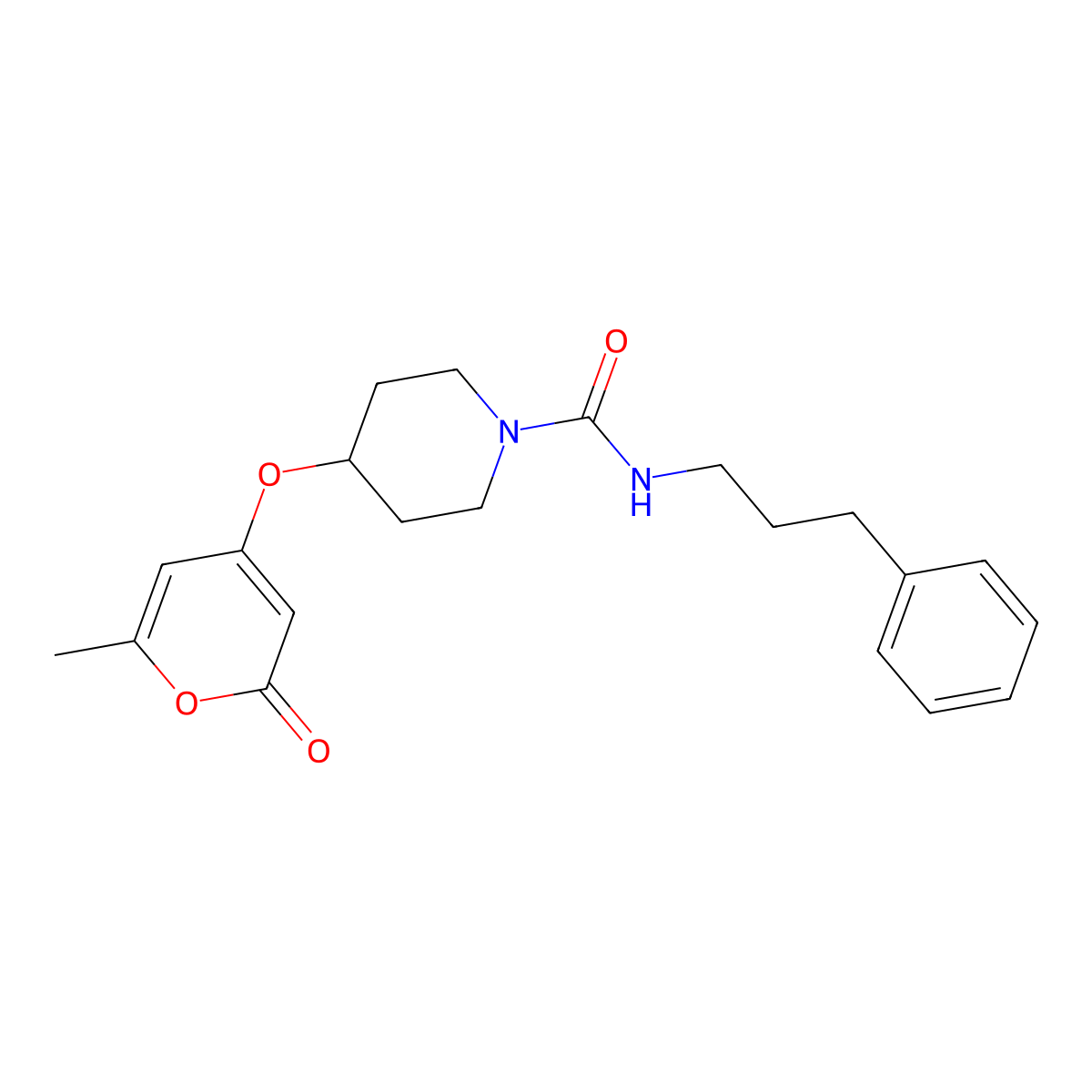 4-((6-methyl-2-oxo-2H-pyran-4-yl)oxy)-N-(3-phenylpropyl)piperidine-1-carboxamide molecular structure, CAS 1706088-52-9