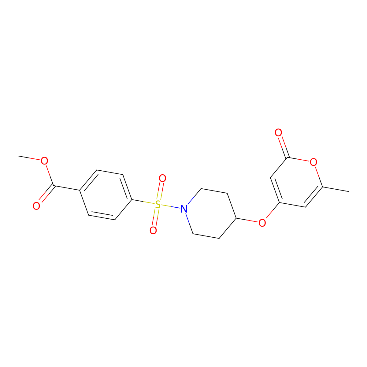 methyl 4-({4-[(6-methyl-2-oxo-2H-pyran-4-yl)oxy]piperidin-1-yl}sulfonyl)benzoate molecular structure, CAS 1706088-80-3