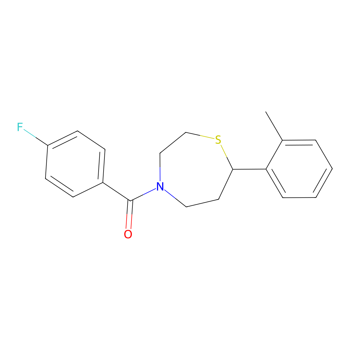 (4-Fluorophenyl)(7-(o-tolyl)-1,4-thiazepan-4-yl)methanone molecular structure, CAS 1706089-60-2