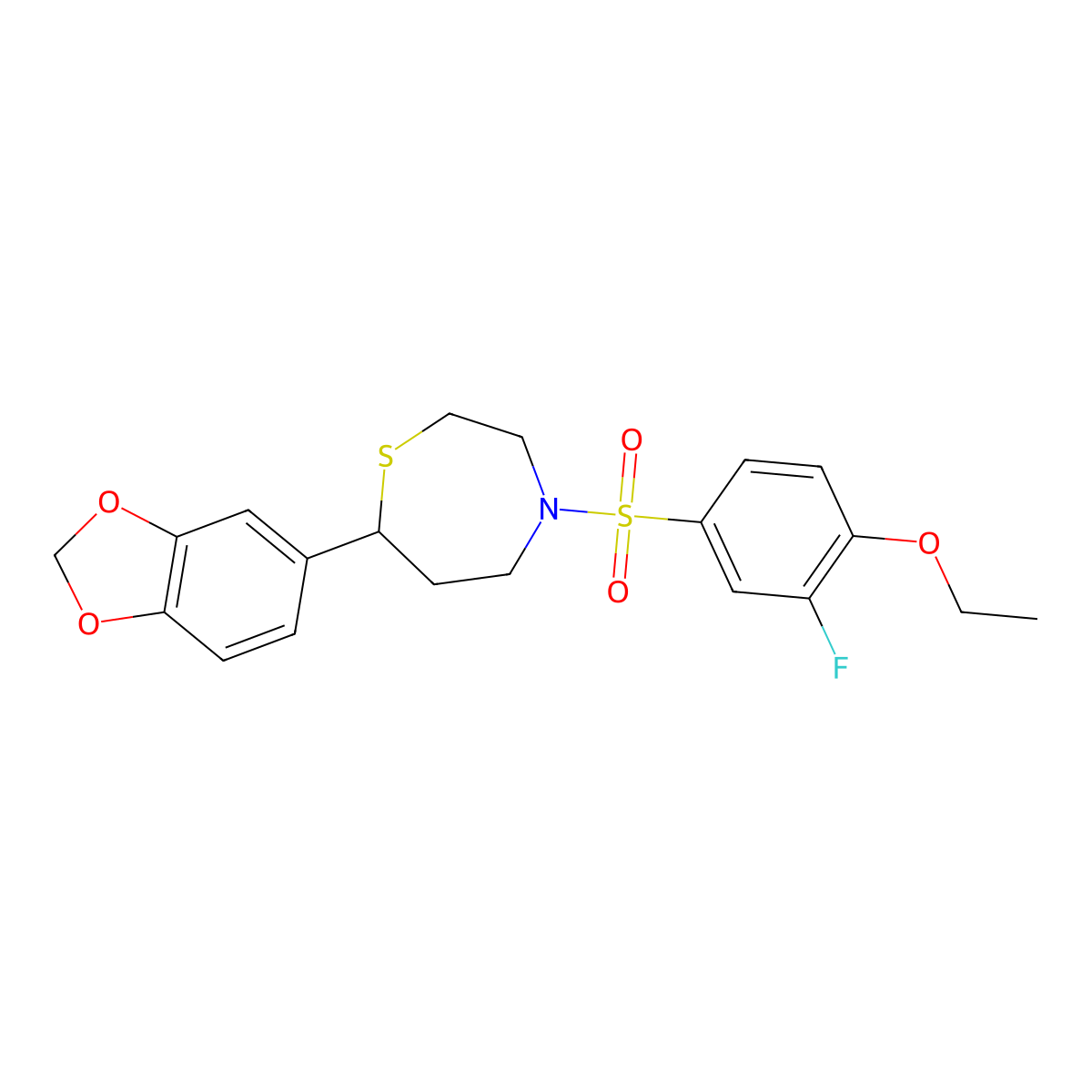 7-(Benzo[d][1,3]dioxol-5-yl)-4-((4-ethoxy-3-fluorophenyl)sulfonyl)-1,4-thiazepane molecular structure, CAS 1706089-95-3