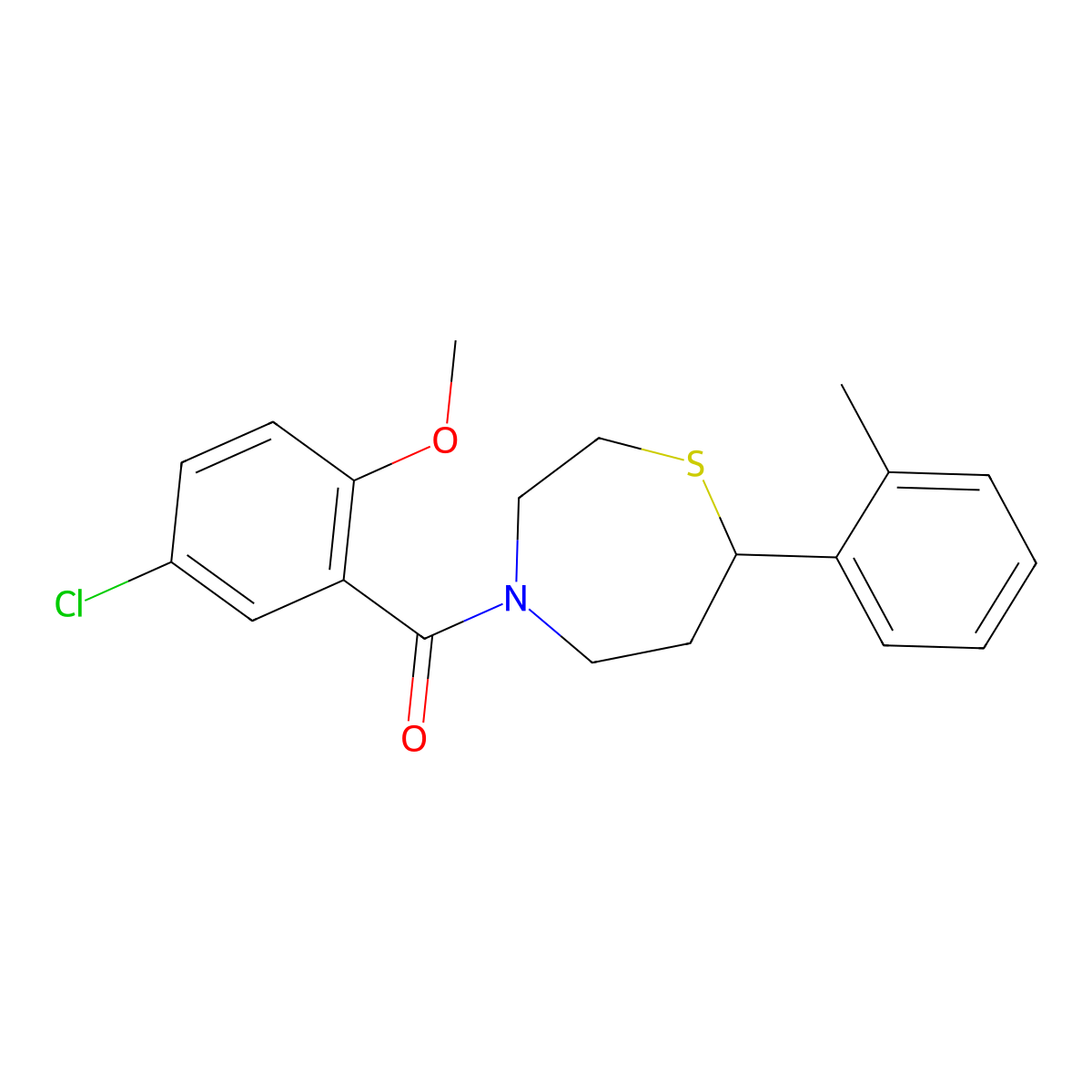 (5-Chloro-2-methoxyphenyl)(7-(o-tolyl)-1,4-thiazepan-4-yl)methanone molecular structure, CAS 1706089-98-6