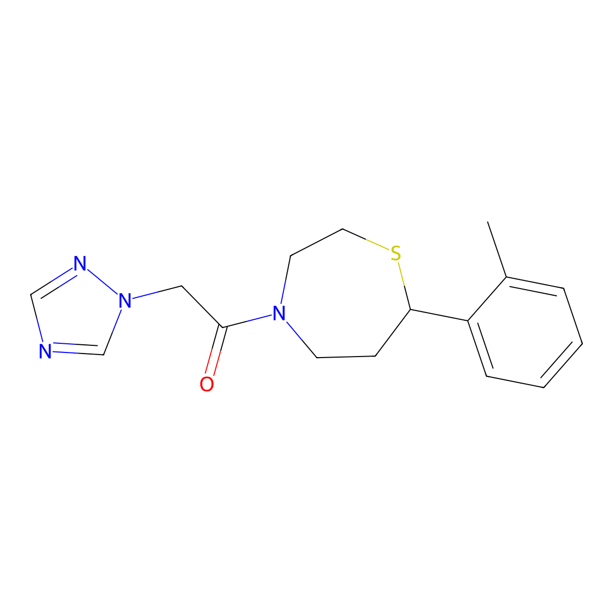 1-(7-(o-tolyl)-1,4-thiazepan-4-yl)-2-(1H-1,2,4-triazol-1-yl)ethanone molecular structure, CAS 1706090-45-0