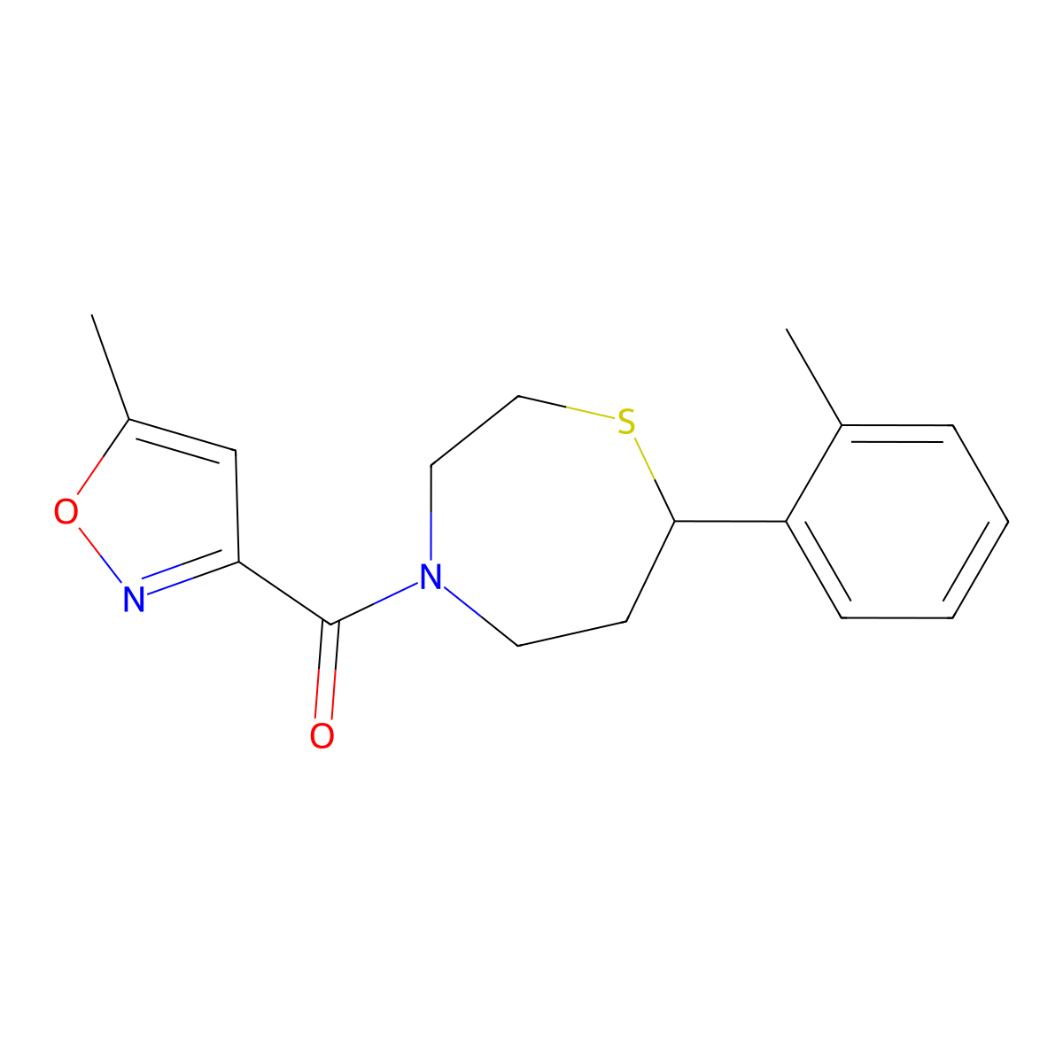 (5-Methylisoxazol-3-yl)(7-(o-tolyl)-1,4-thiazepan-4-yl)methanone molecular structure, CAS 1706090-59-6